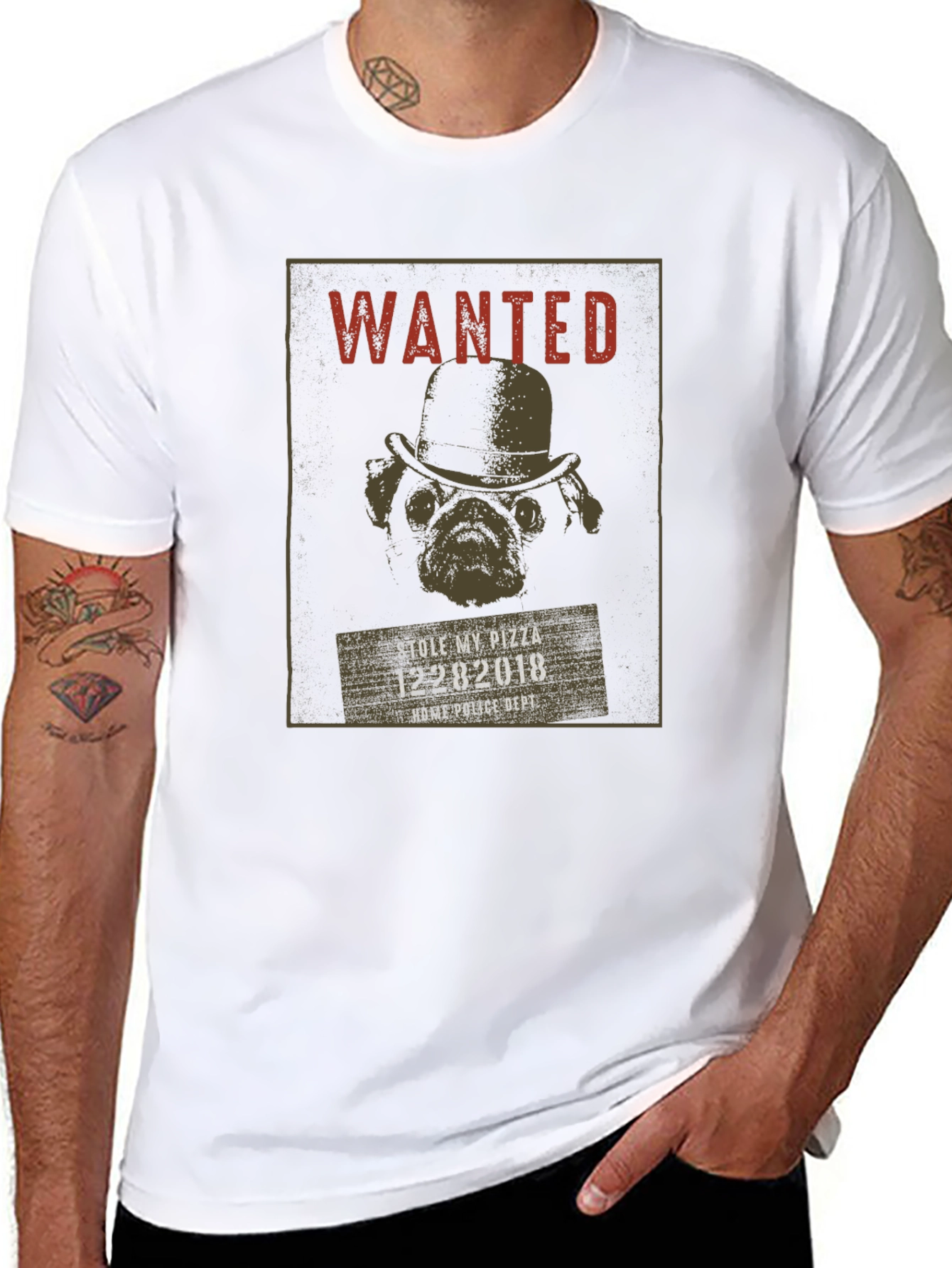 Wanted Pug Pizza Thief T-Shirt