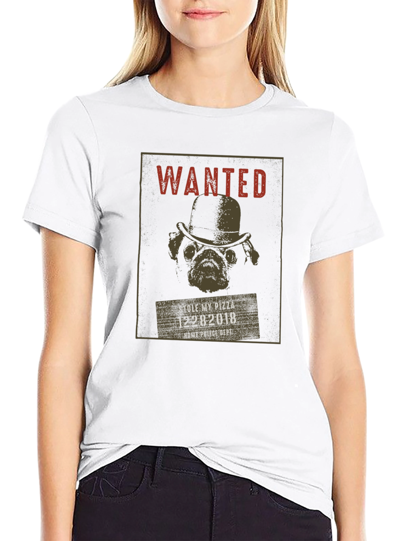 Wanted Pug Pizza Thief T-Shirt