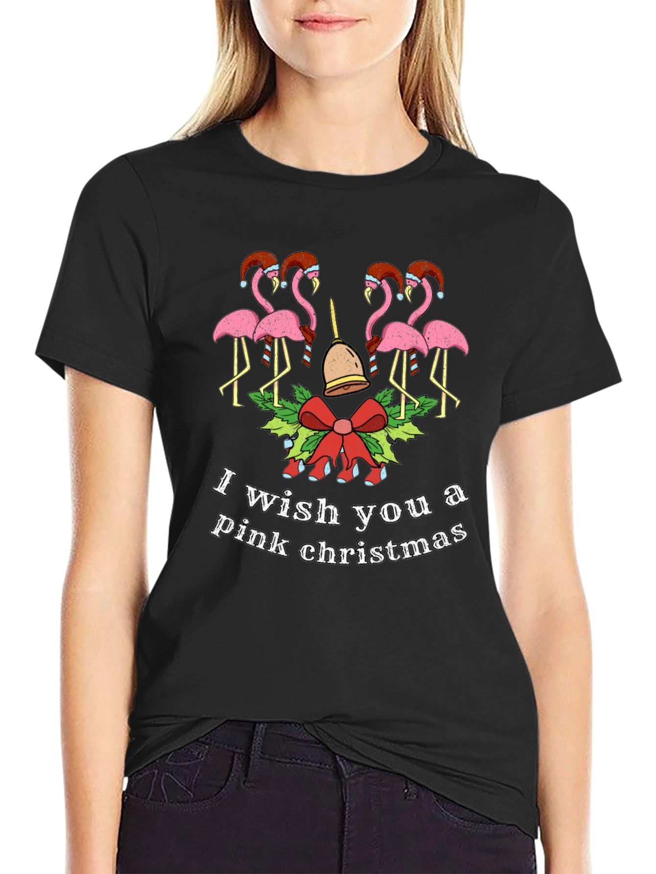 Pink Christmas Flamingo Graphic Tee