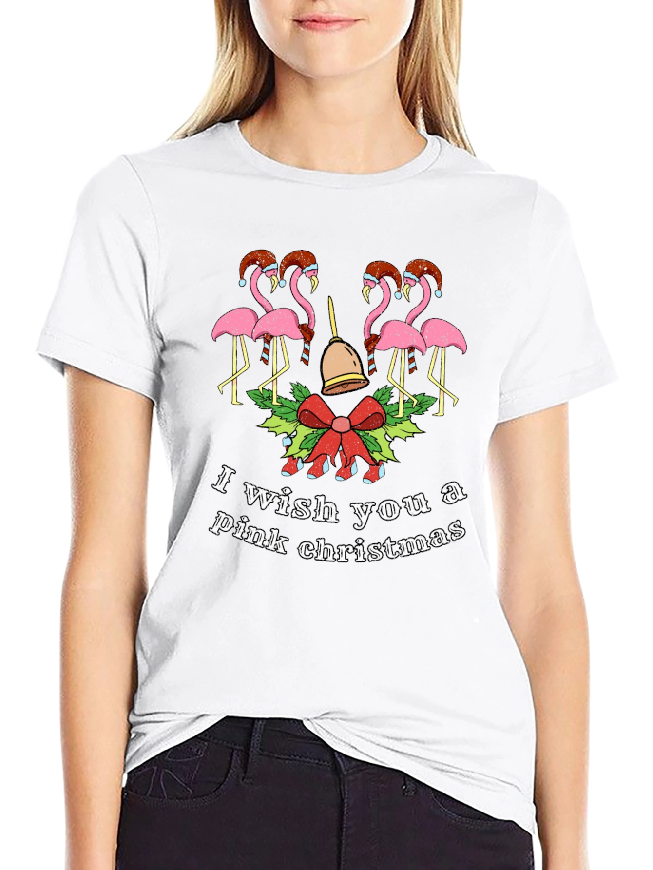 Pink Christmas Flamingo Graphic Tee