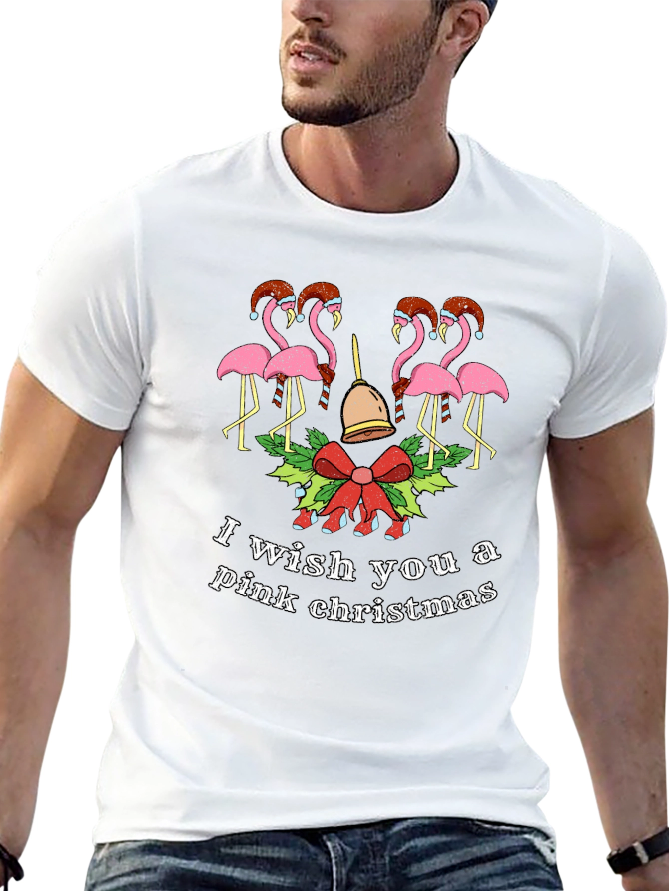 Pink Christmas Flamingo Graphic Tee