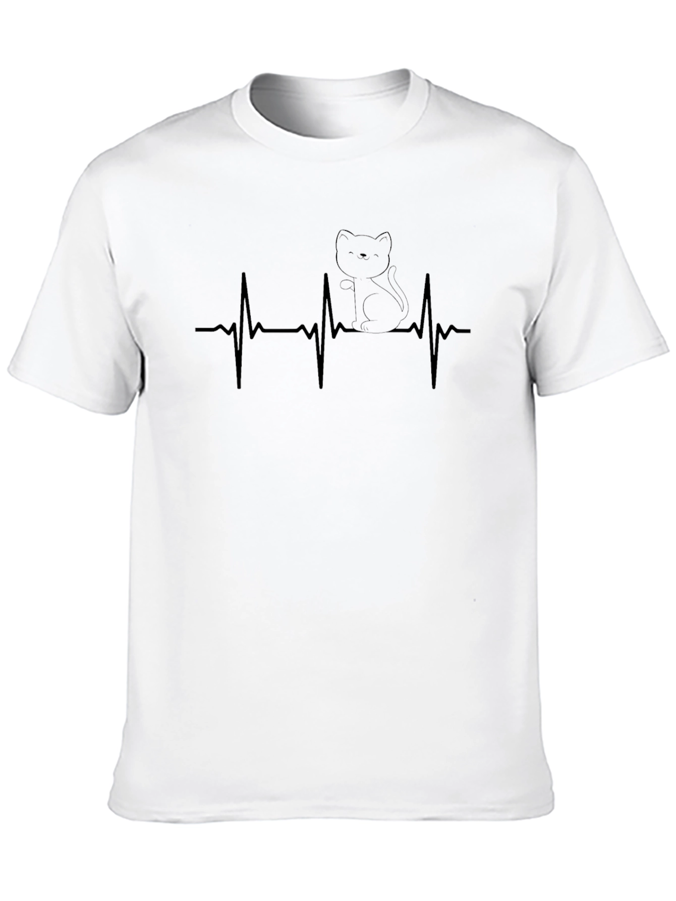 Cat Heartbeat Graphic Tee - Black Cotton Comfort