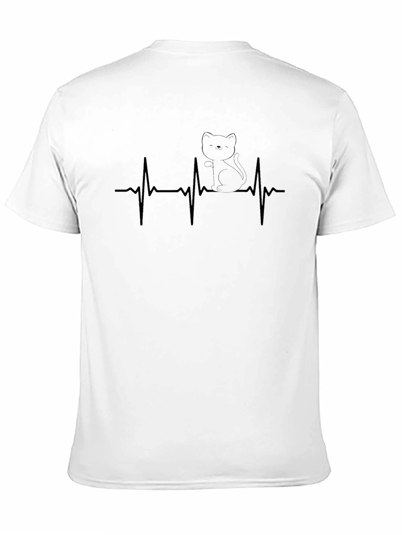 Cat Heartbeat Graphic Tee - Black Cotton Comfort