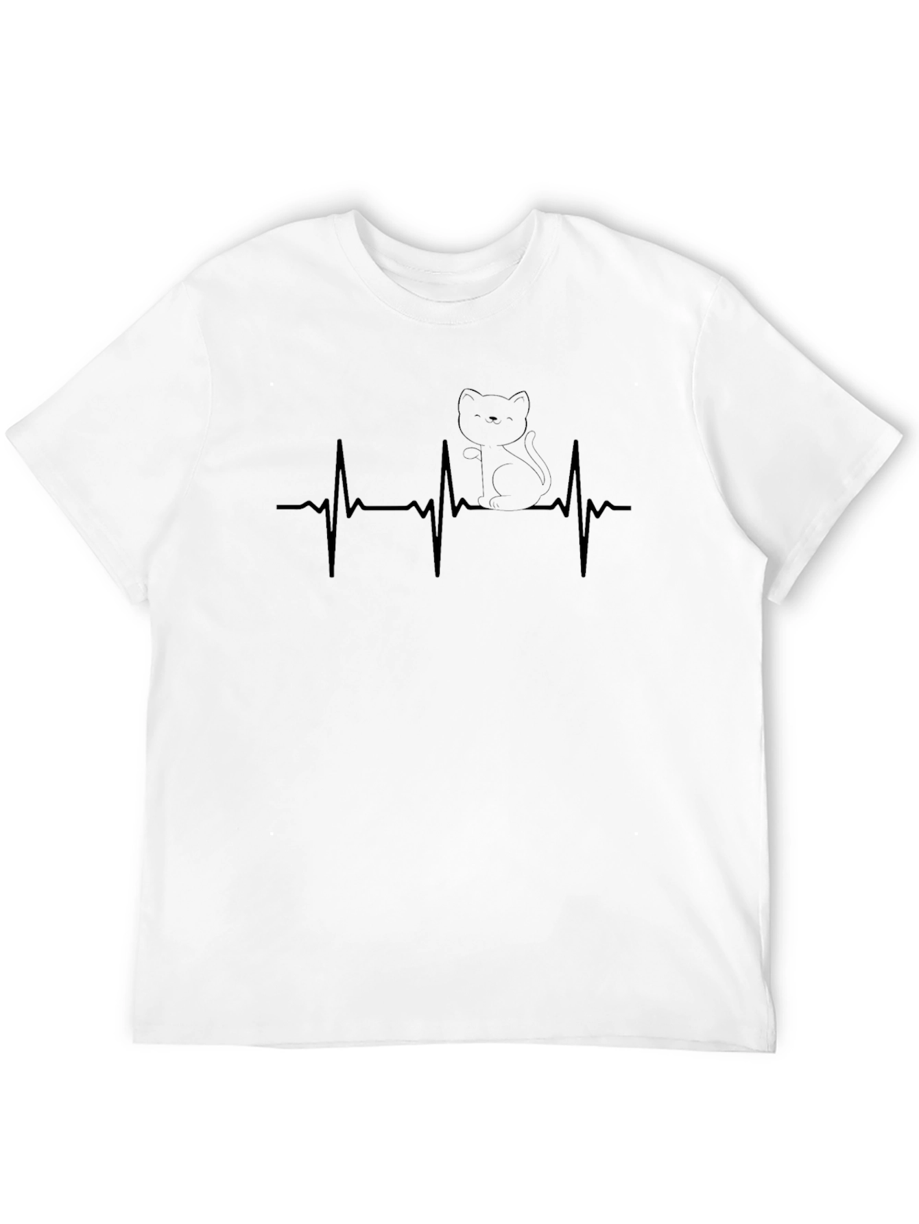 Cat Heartbeat Graphic Tee - Black Cotton Comfort