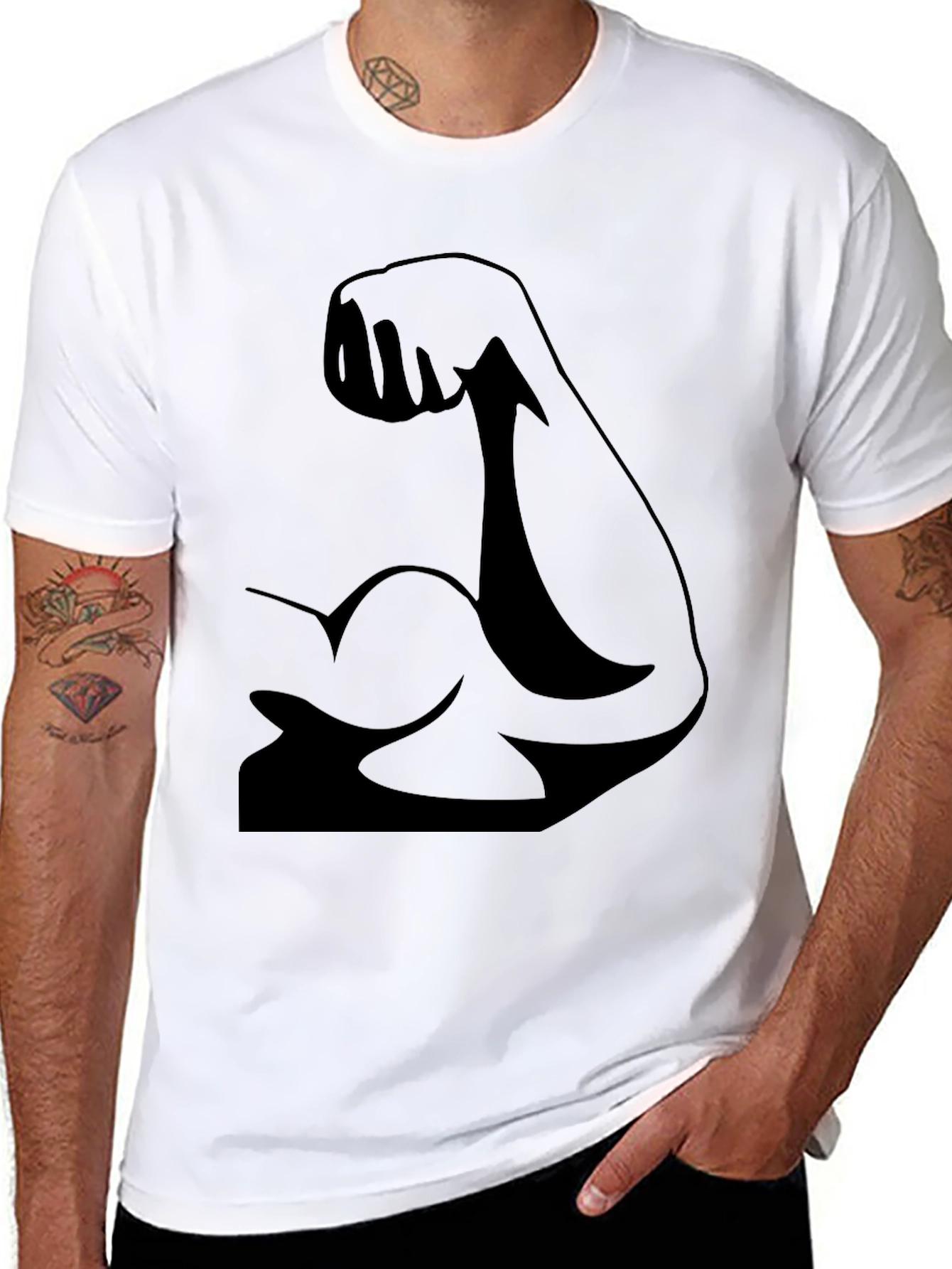 Muscle Arm Graphic Tee - Black Cotton T-Shirt