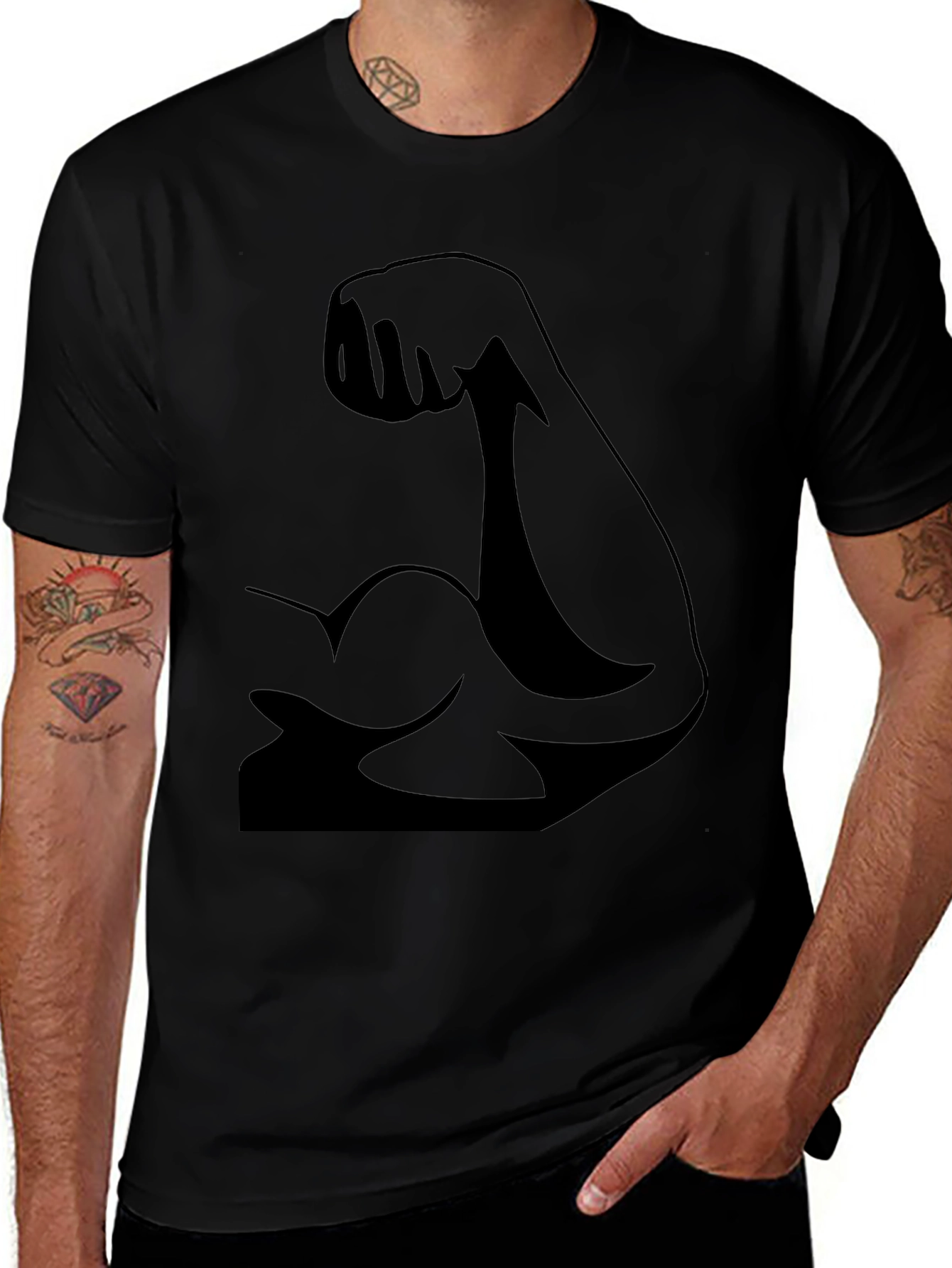 Muscle Arm Graphic Tee - Black Cotton T-Shirt