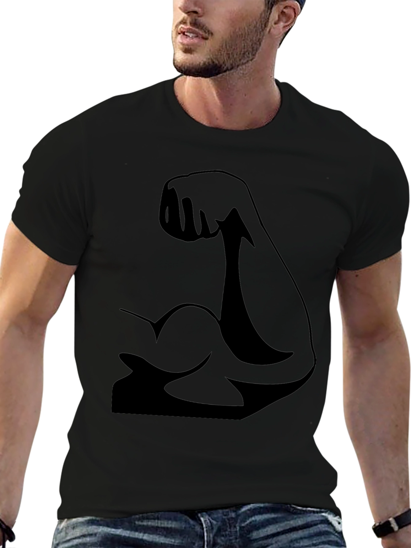 Muscle Arm Graphic Tee - Black Cotton T-Shirt