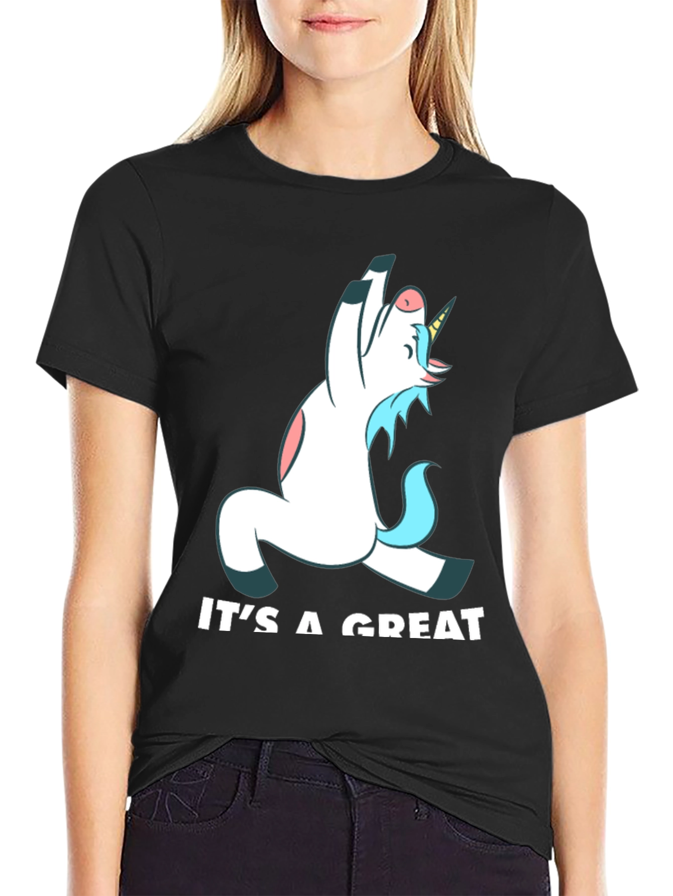 Funny Unicorn Yoga Black T-Shirt