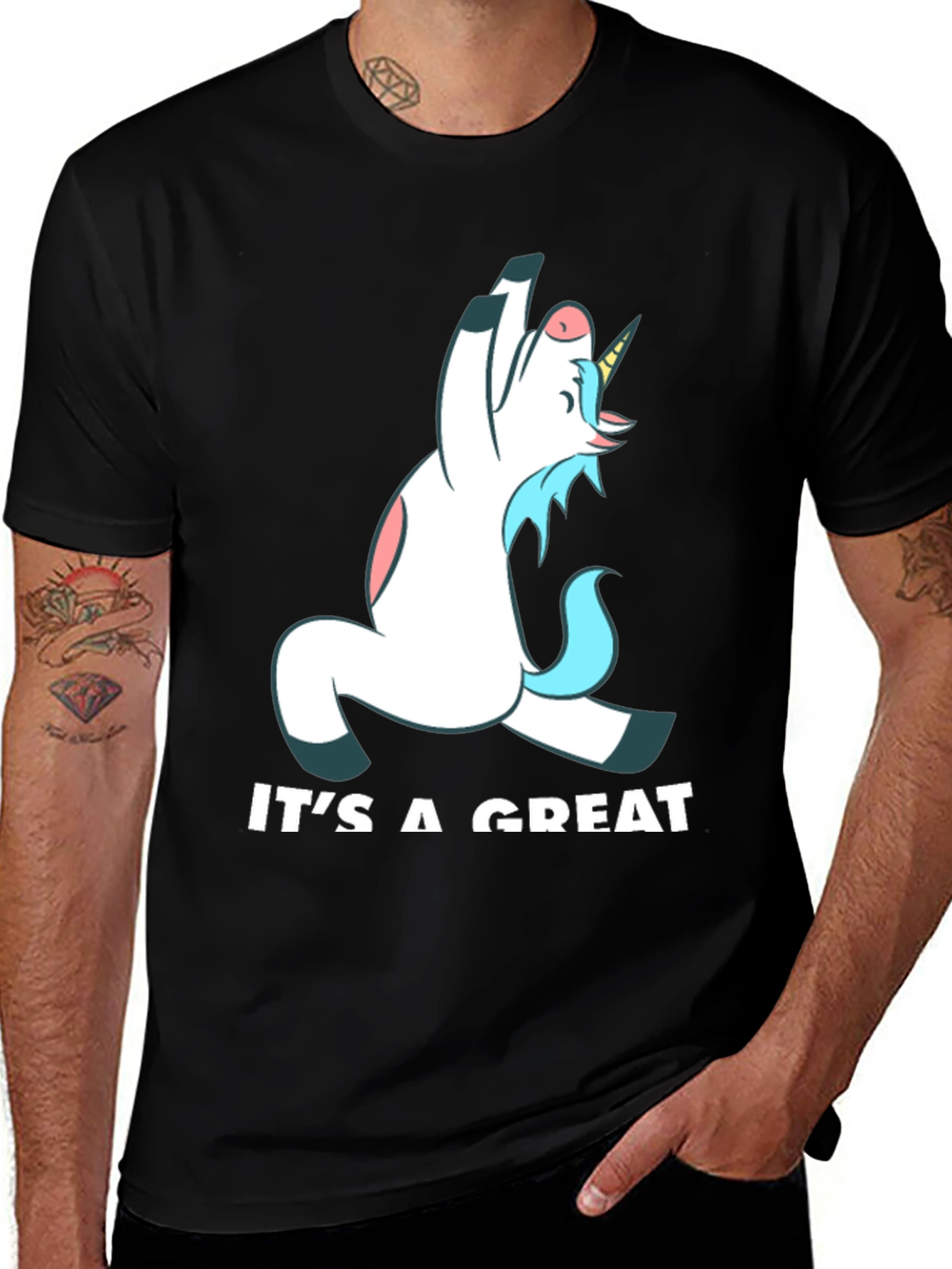 Funny Unicorn Yoga Black T-Shirt