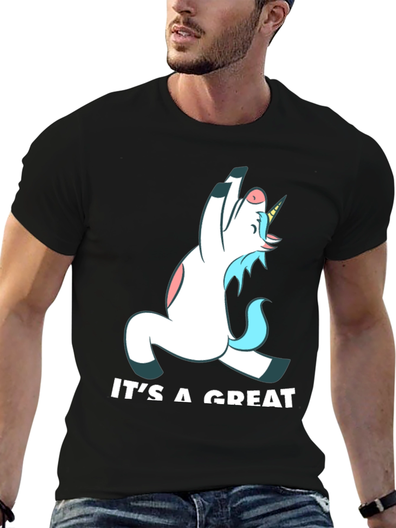Funny Unicorn Yoga Black T-Shirt