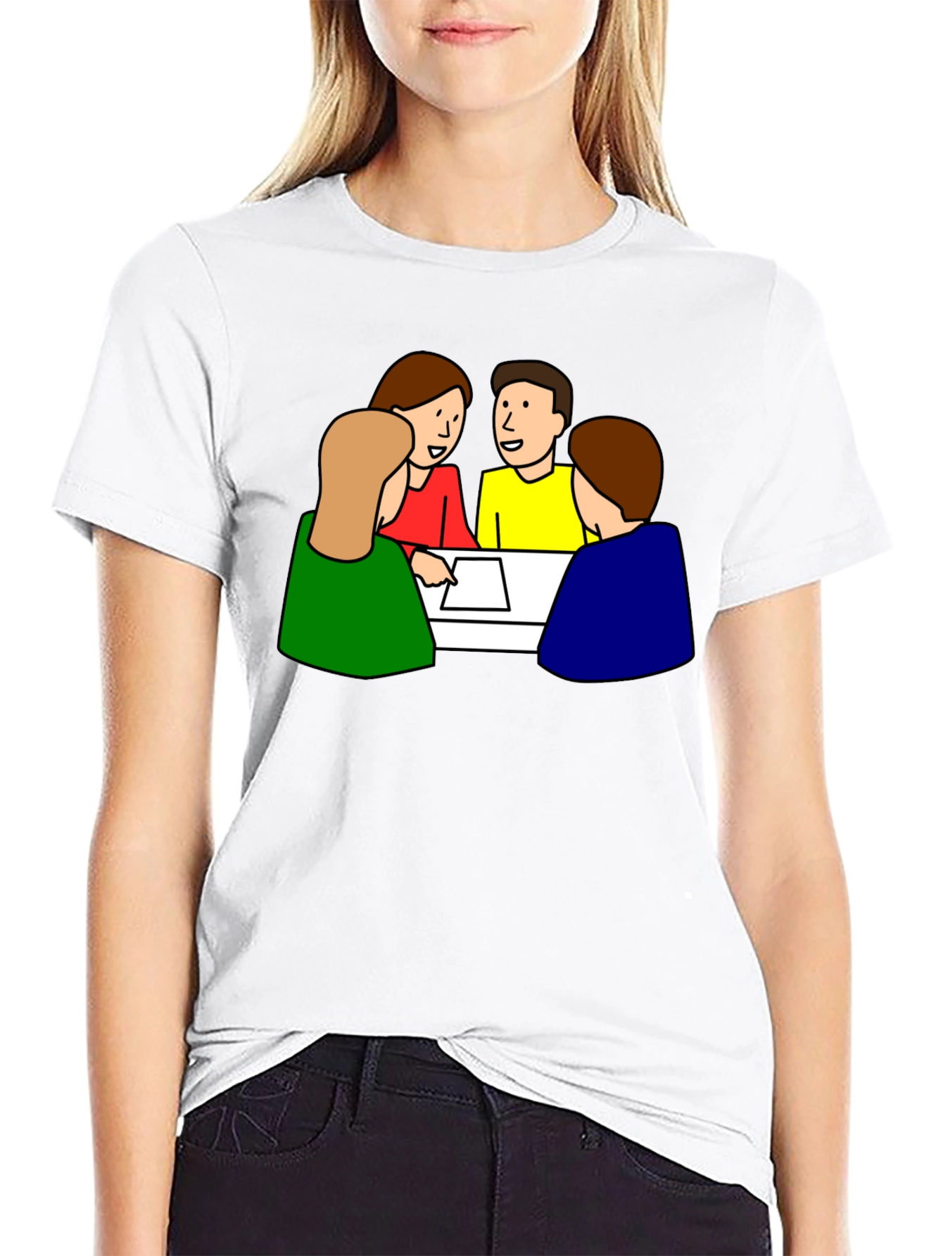 Cartoon People Meeting T-Shirt - Black