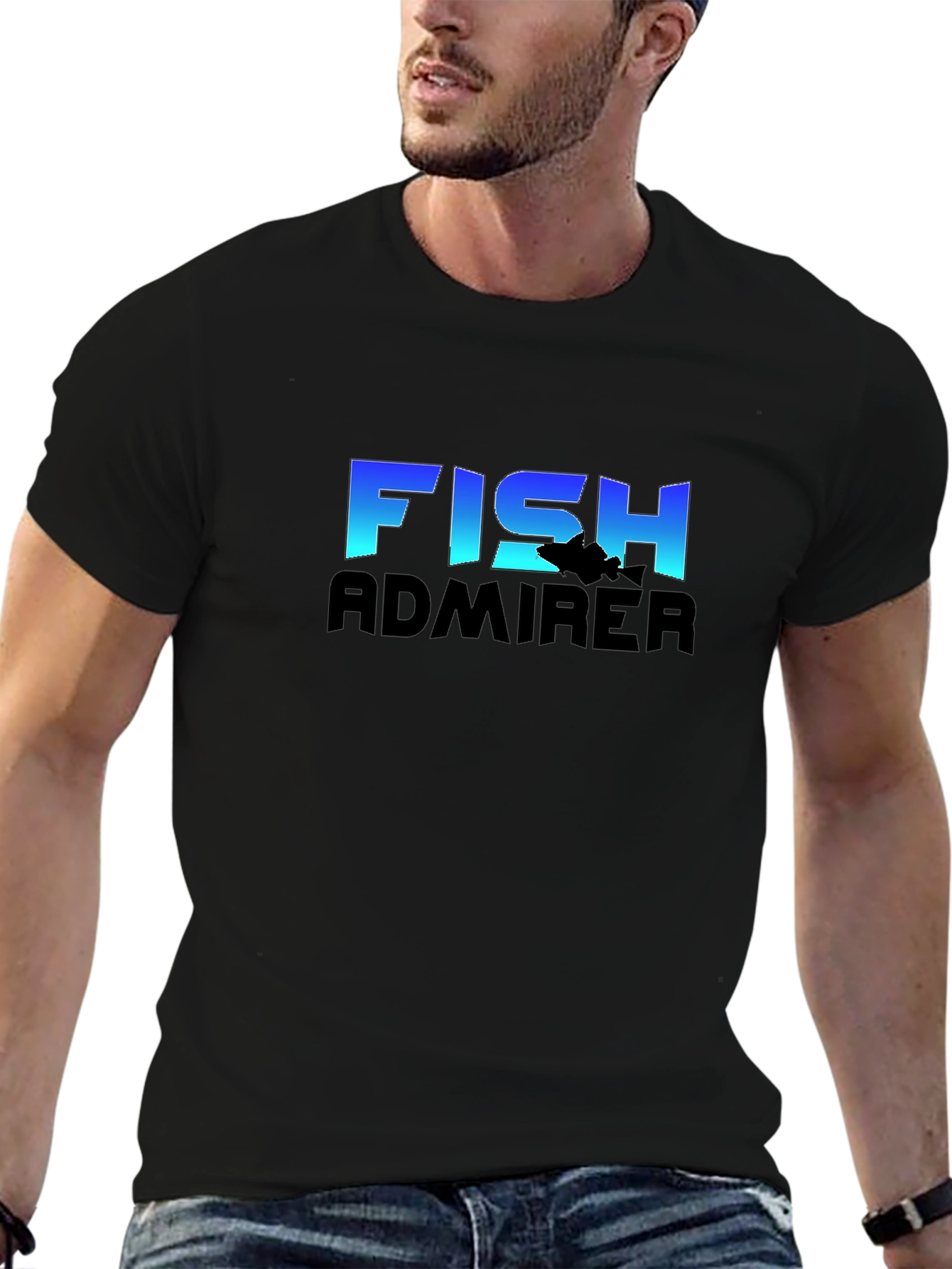 Fish Admirer Graphic Tee - Black Cotton Blend T-Shirt