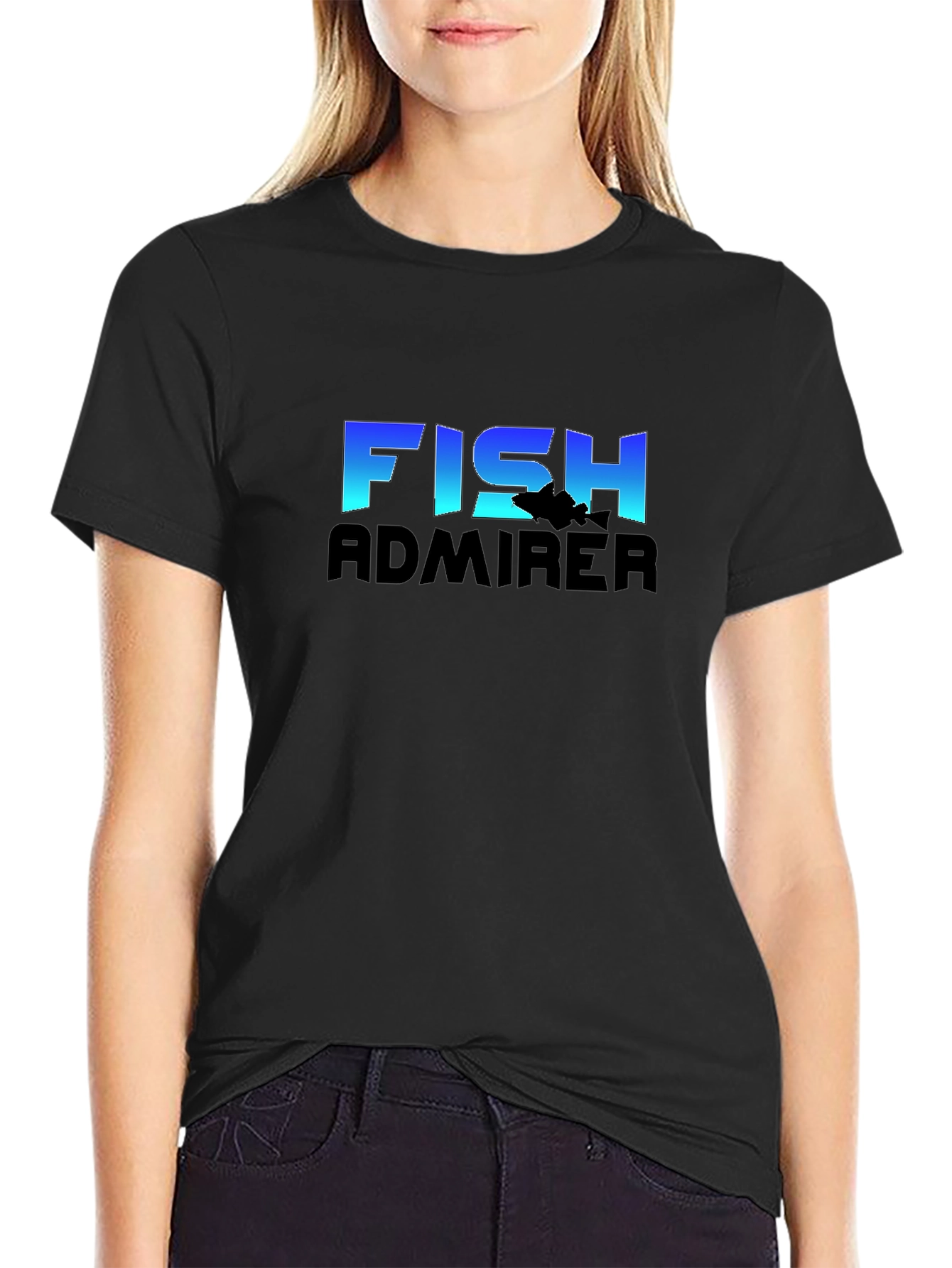 Fish Admirer Graphic Tee - Black Cotton Blend T-Shirt