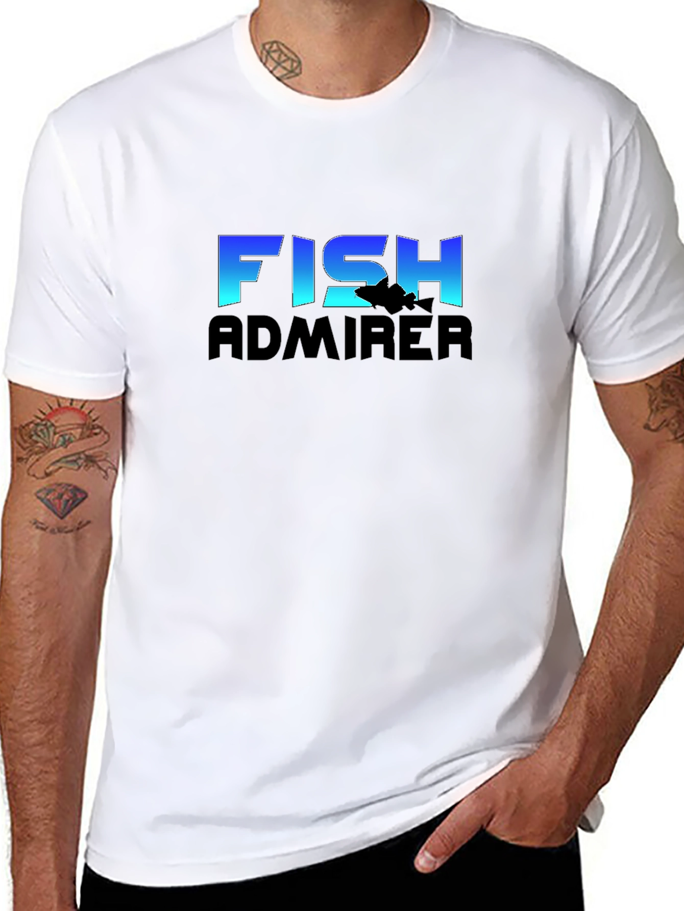 Fish Admirer Graphic Tee - Black Cotton Blend T-Shirt