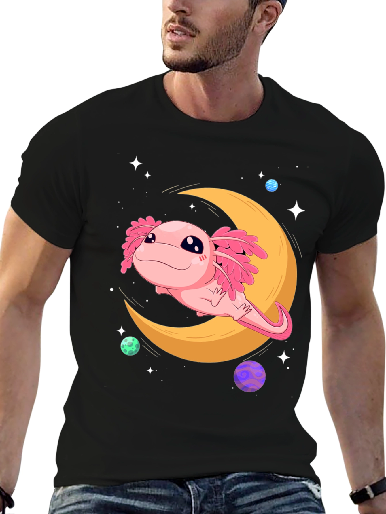 Axolotl Moon T-Shirt - Galaxy Dreams
