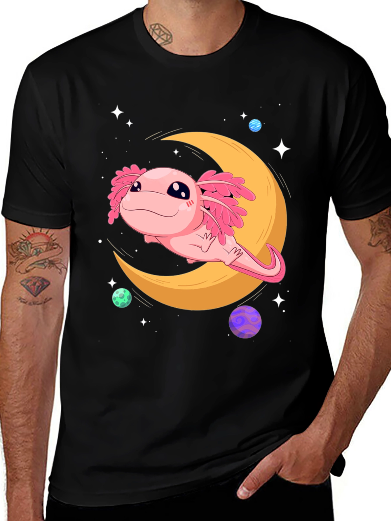 Axolotl Moon T-Shirt - Galaxy Dreams