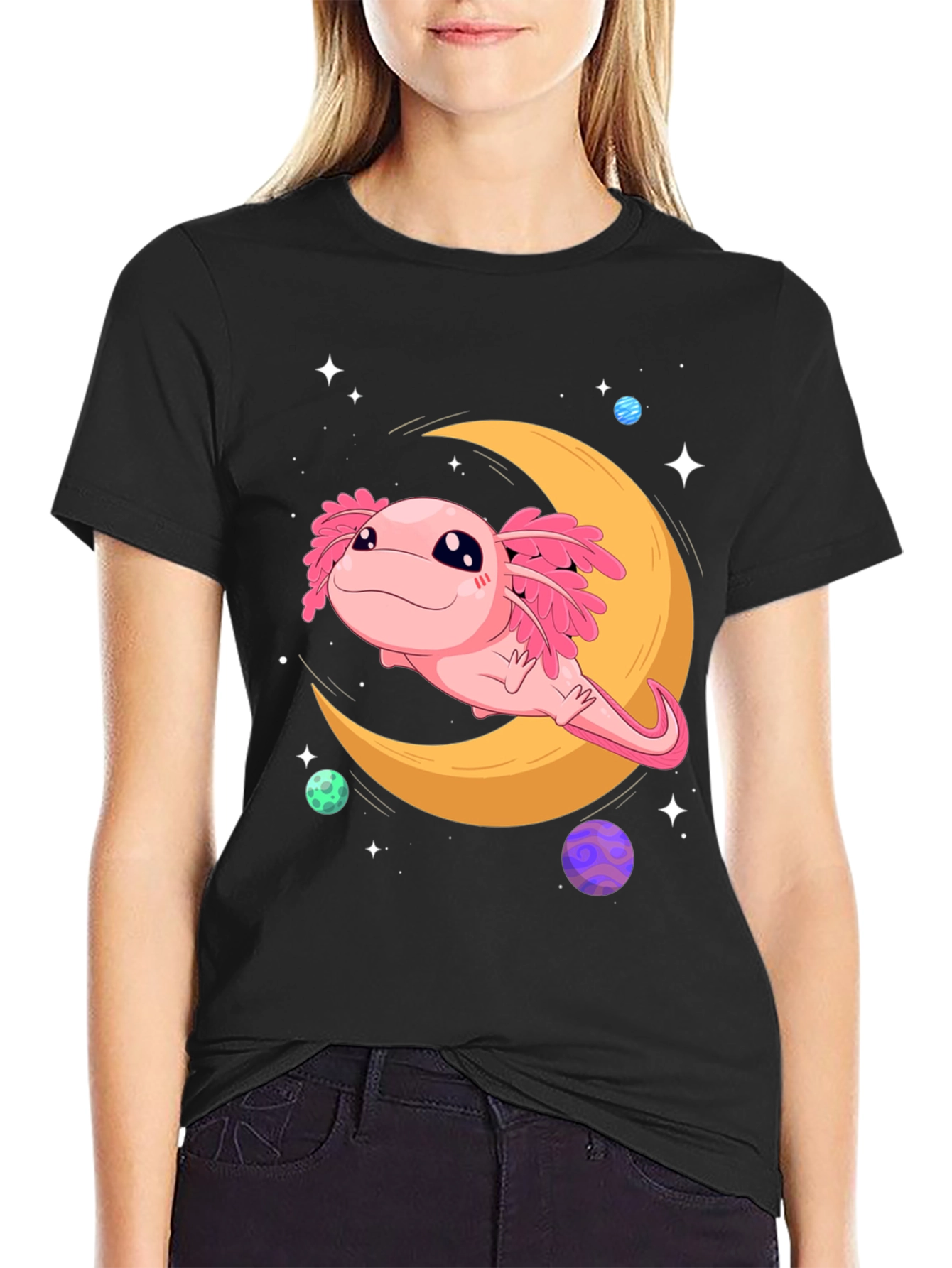 Axolotl Moon T-Shirt - Galaxy Dreams