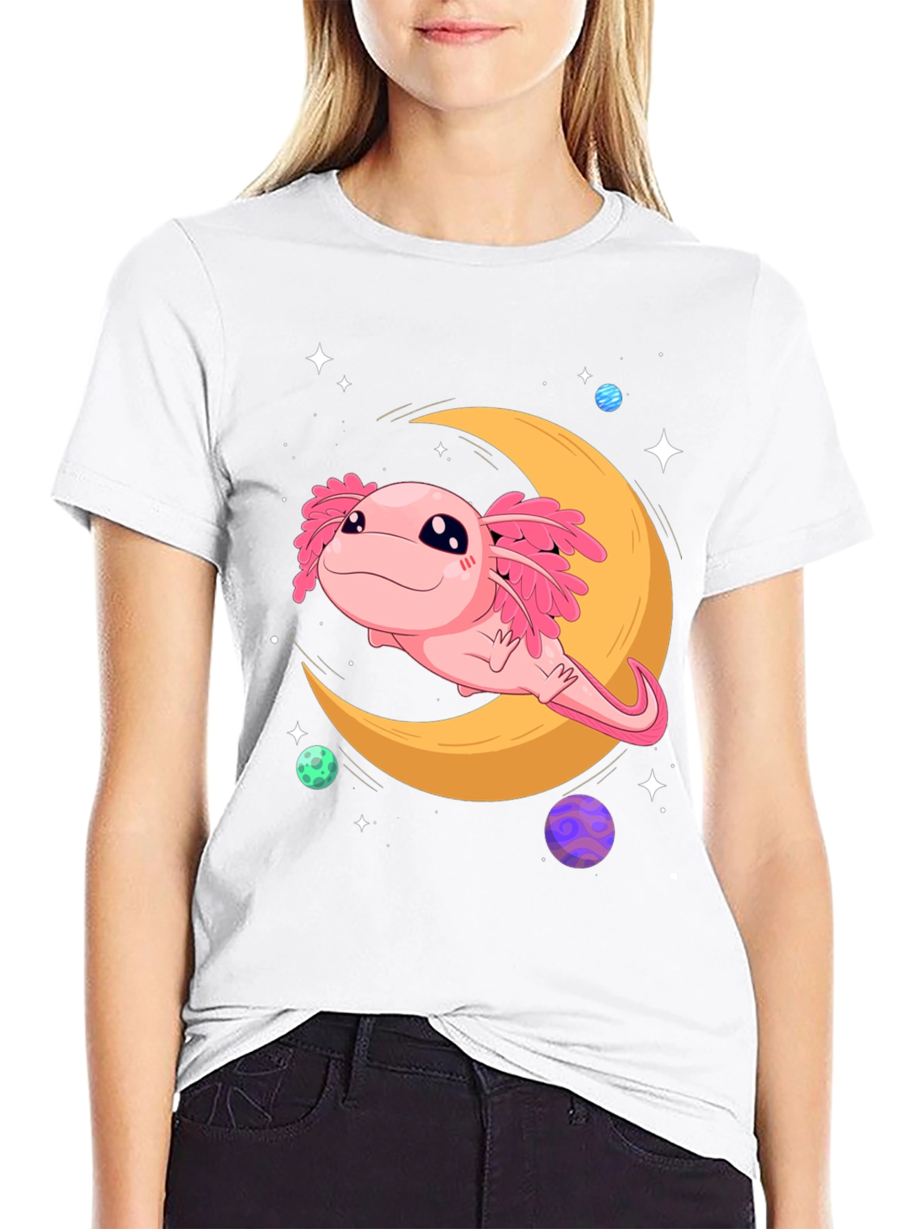 Axolotl Moon T-Shirt - Galaxy Dreams