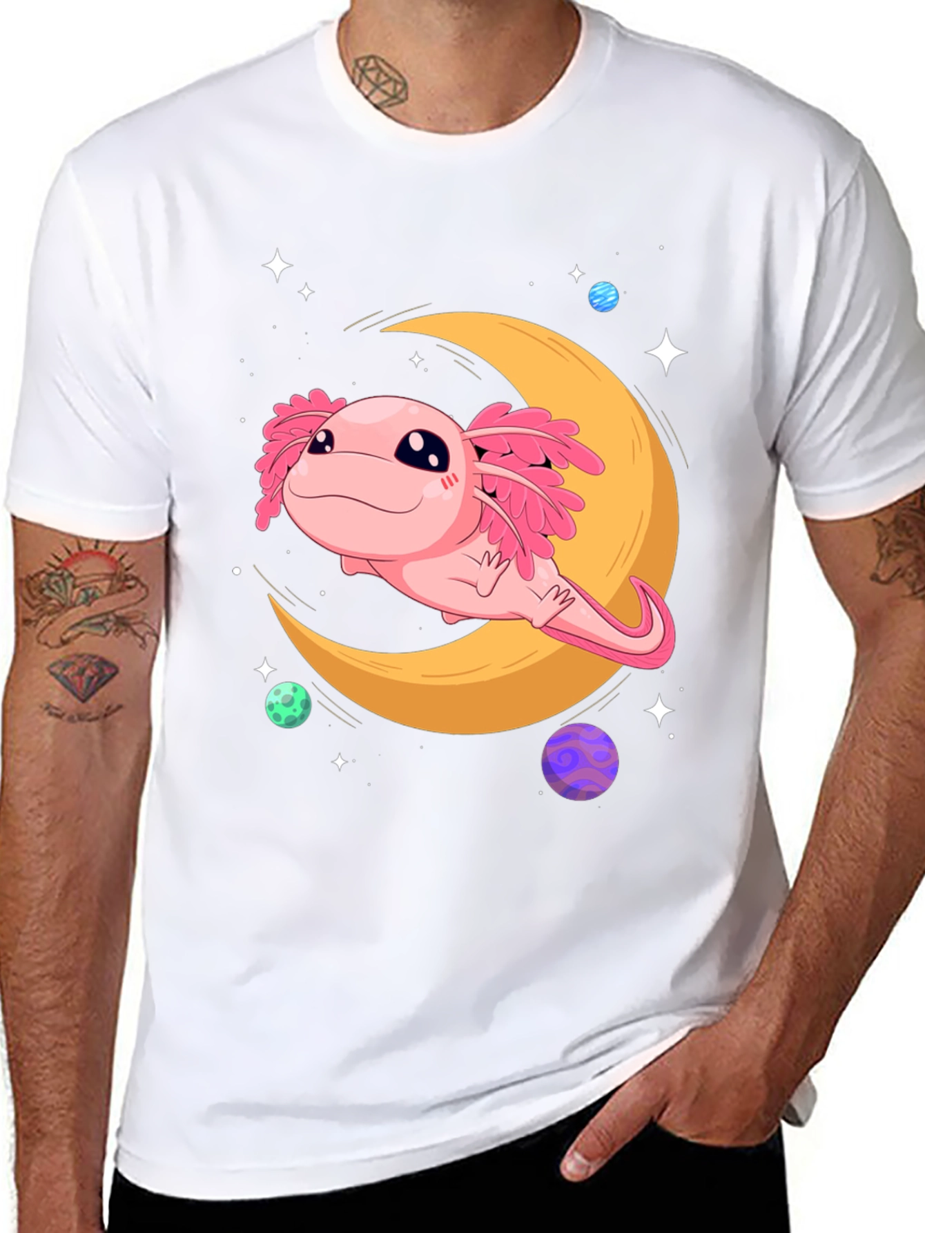 Axolotl Moon T-Shirt - Galaxy Dreams