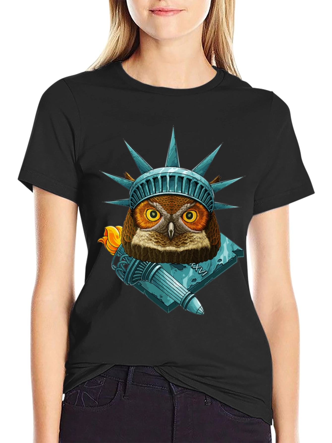 Liberty Owl Graphic Tee - Patriotic Bird Design