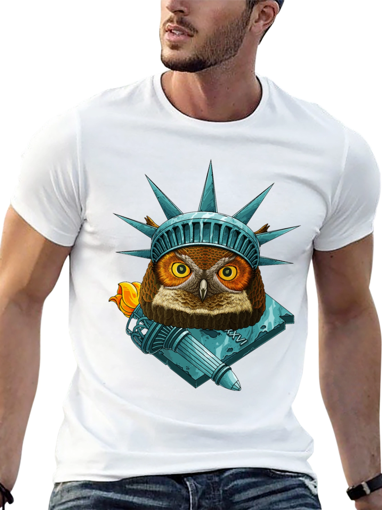 Liberty Owl Graphic Tee - Patriotic Bird Design