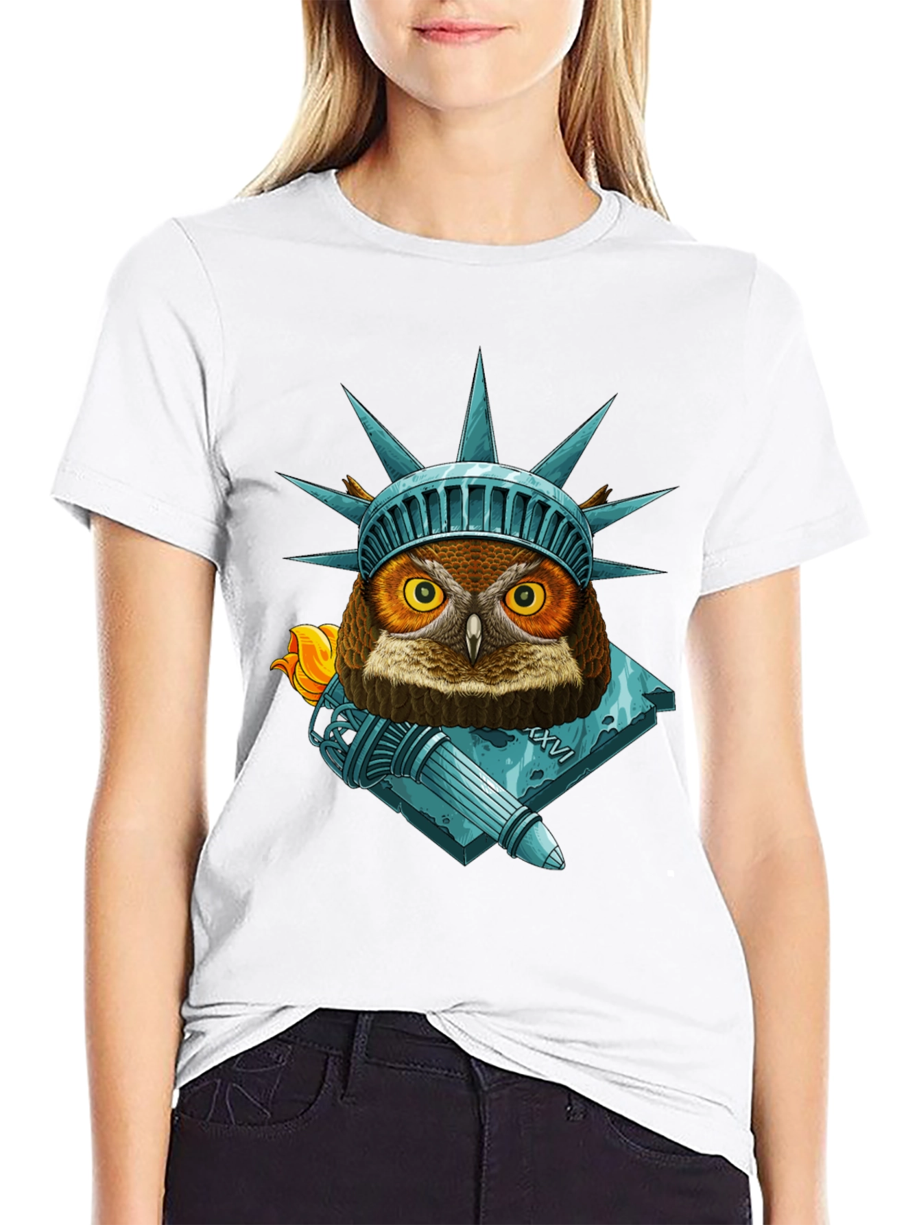 Liberty Owl Graphic Tee - Patriotic Bird Design