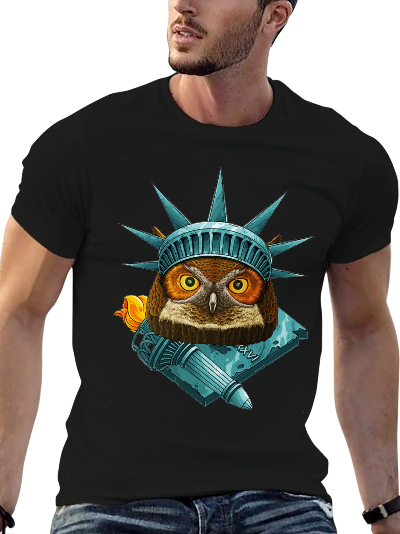 Liberty Owl Graphic Tee - Patriotic Bird Design