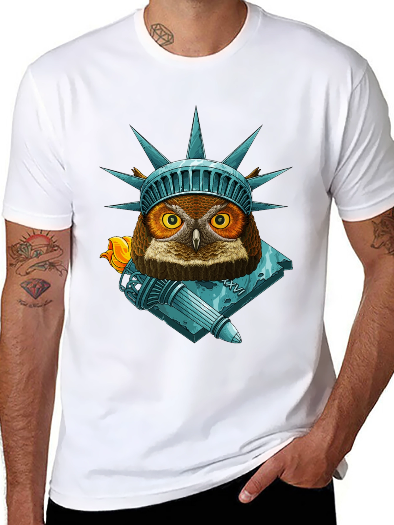 Liberty Owl Graphic Tee - Patriotic Bird Design