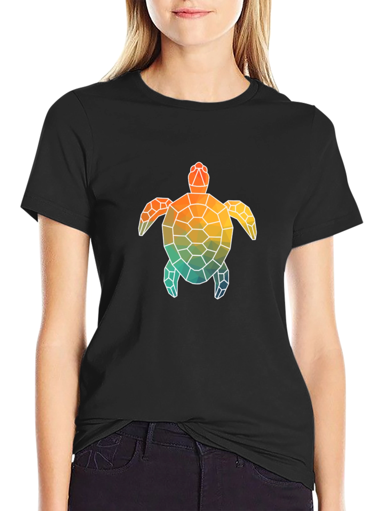 Geometric Turtle Graphic Tee - Black