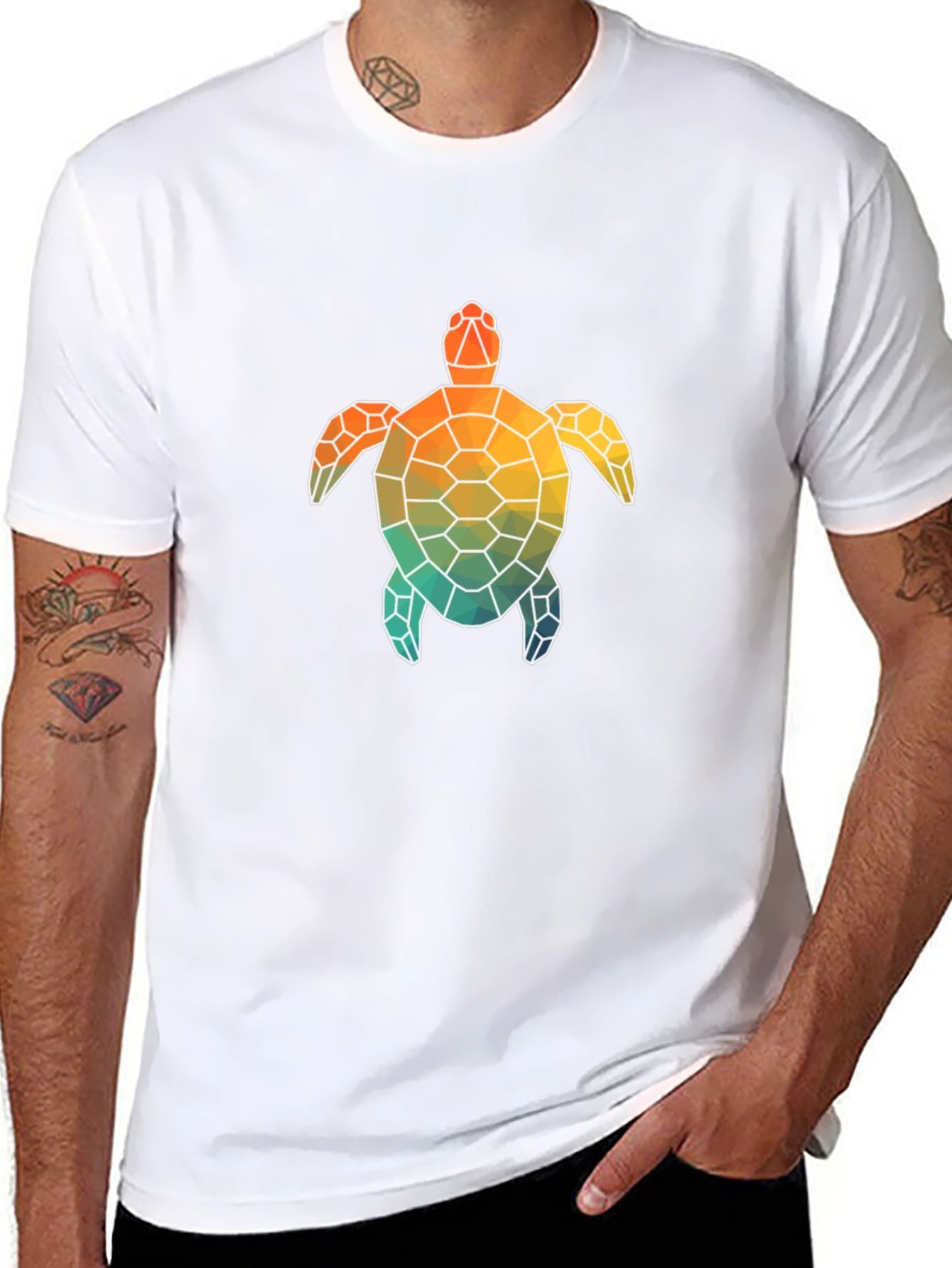 Geometric Turtle Graphic Tee - Black