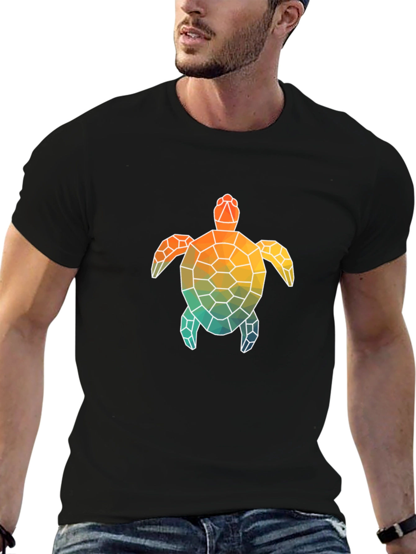 Geometric Turtle Graphic Tee - Black