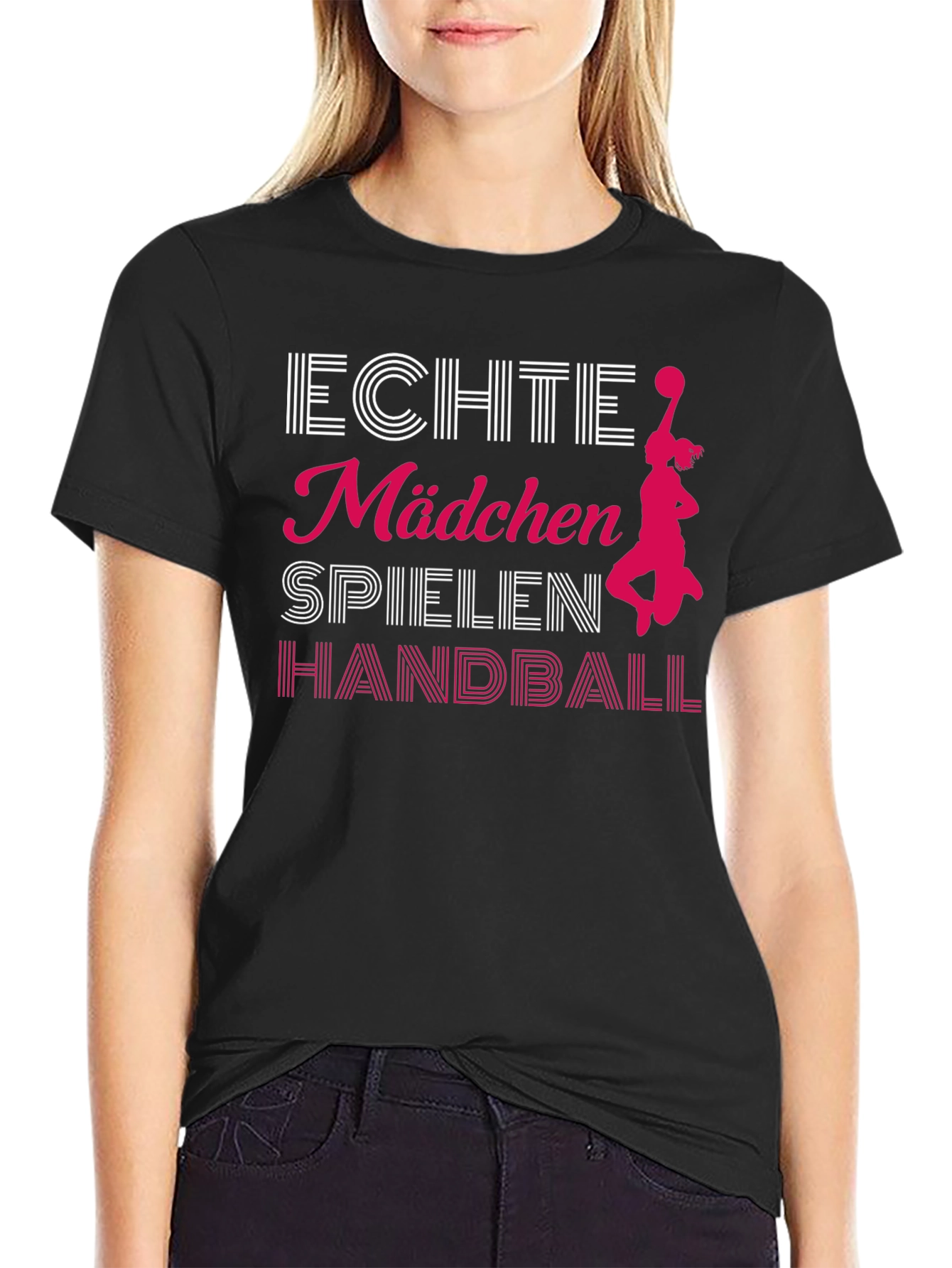 Echte Mädchen Handball Black T-Shirt