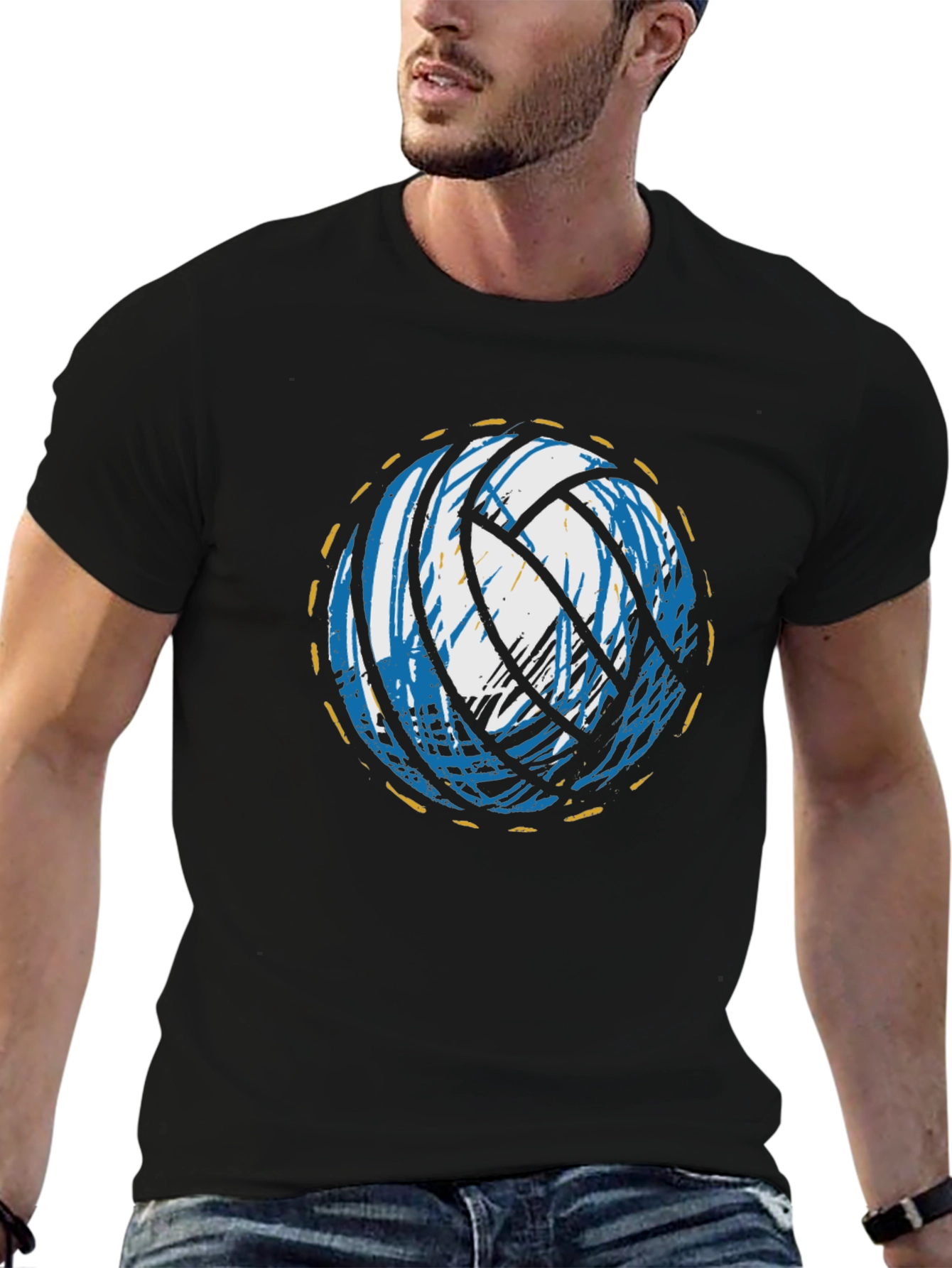 Volleyball Graphic Tee - Black Crew Neck