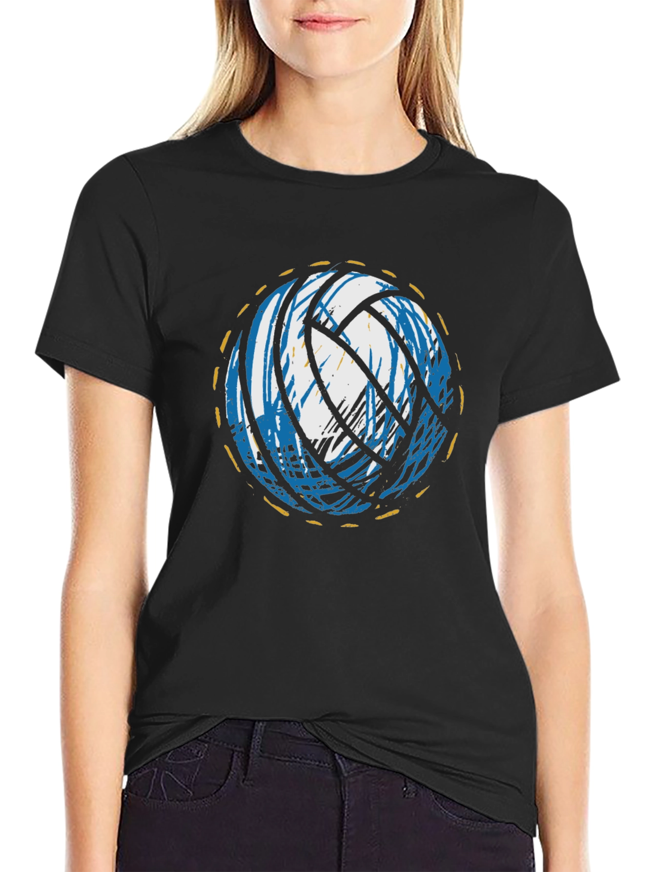 Volleyball Graphic Tee - Black Crew Neck