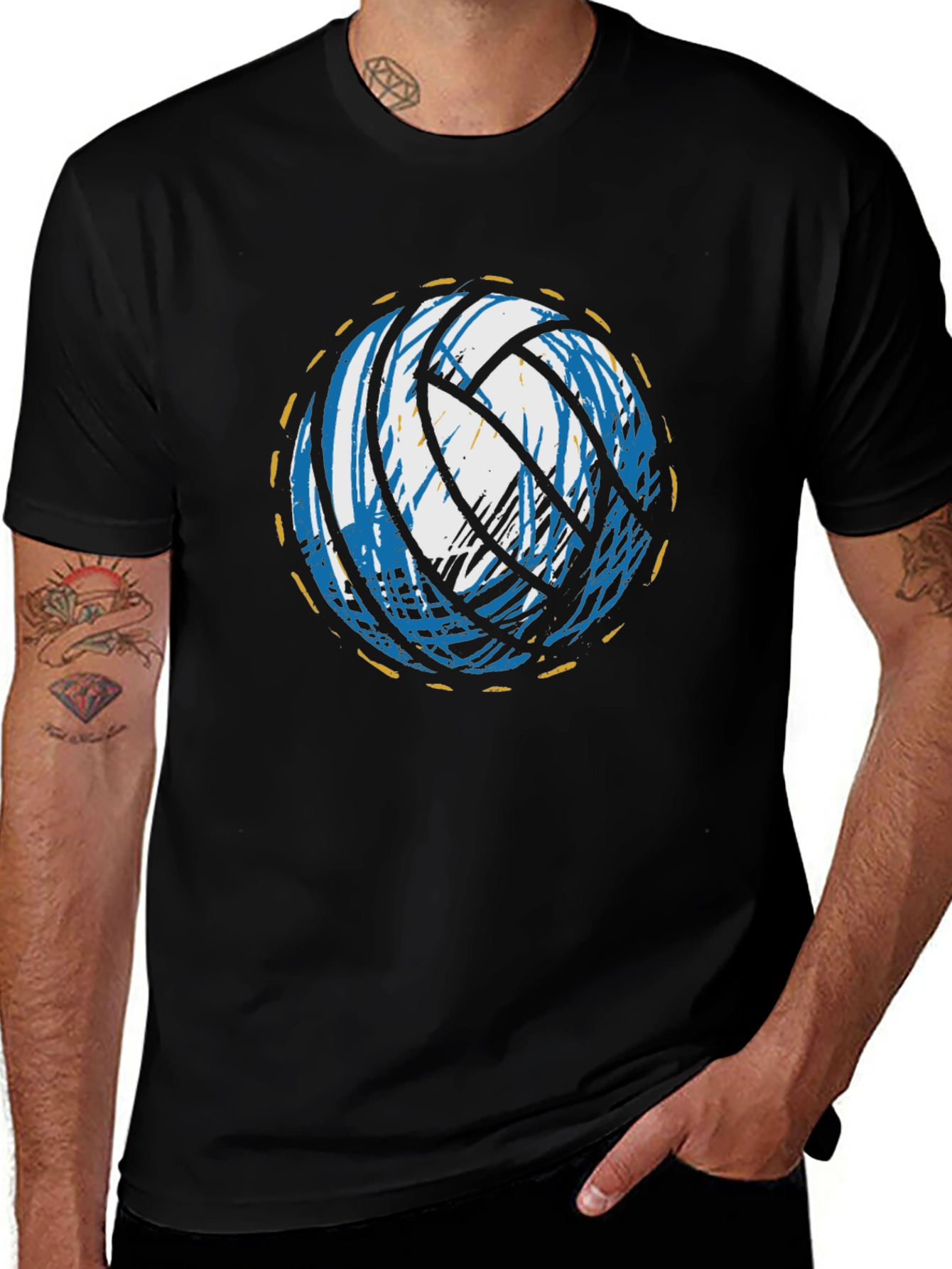 Volleyball Graphic Tee - Black Crew Neck