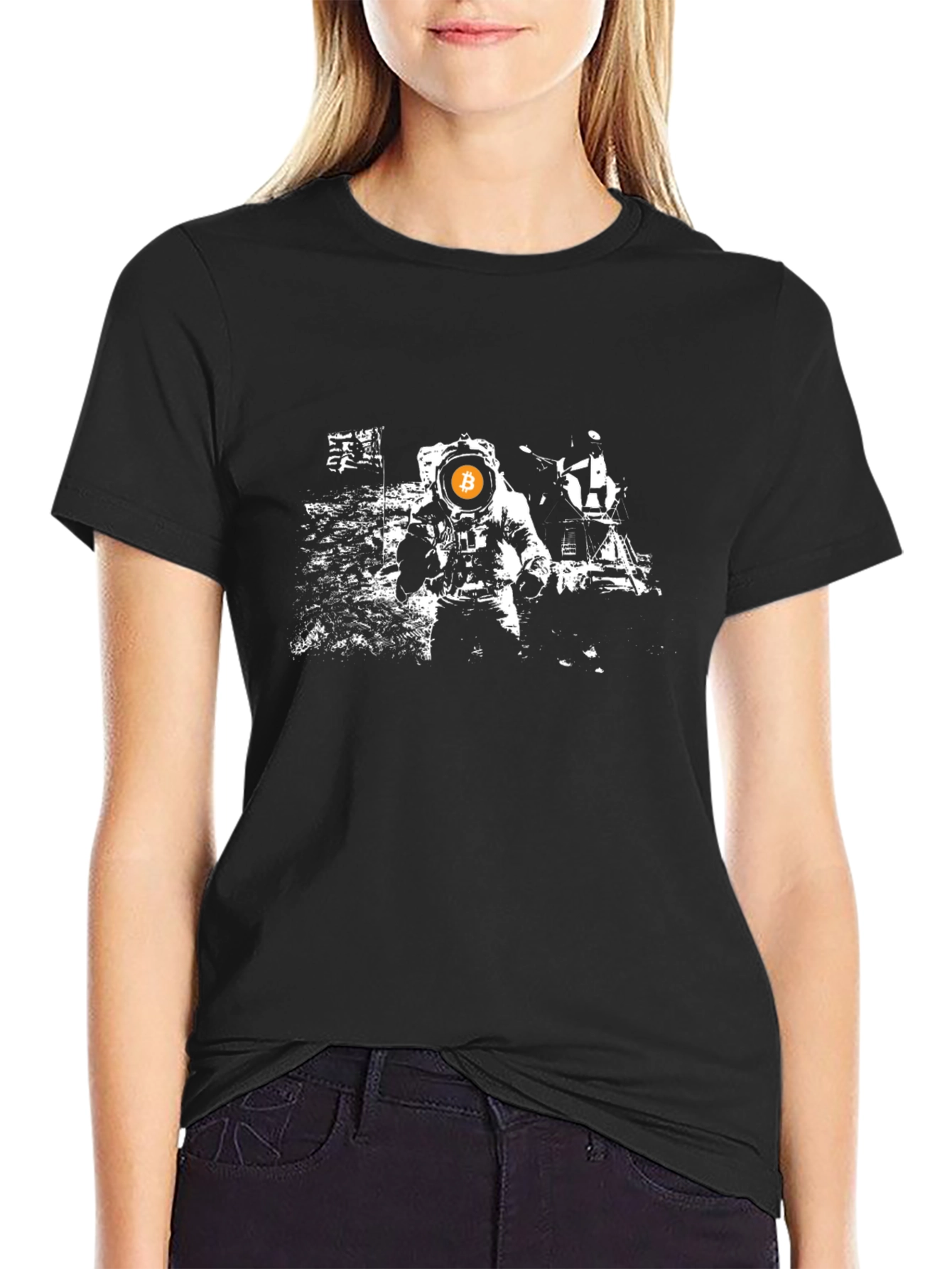 Bitcoin to the Moon Black T-Shirt - Crypto Astronaut