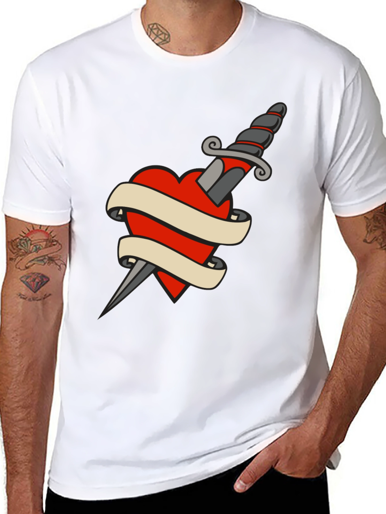 Dagger Heart Tattoo T-Shirt - Classic Black Tee