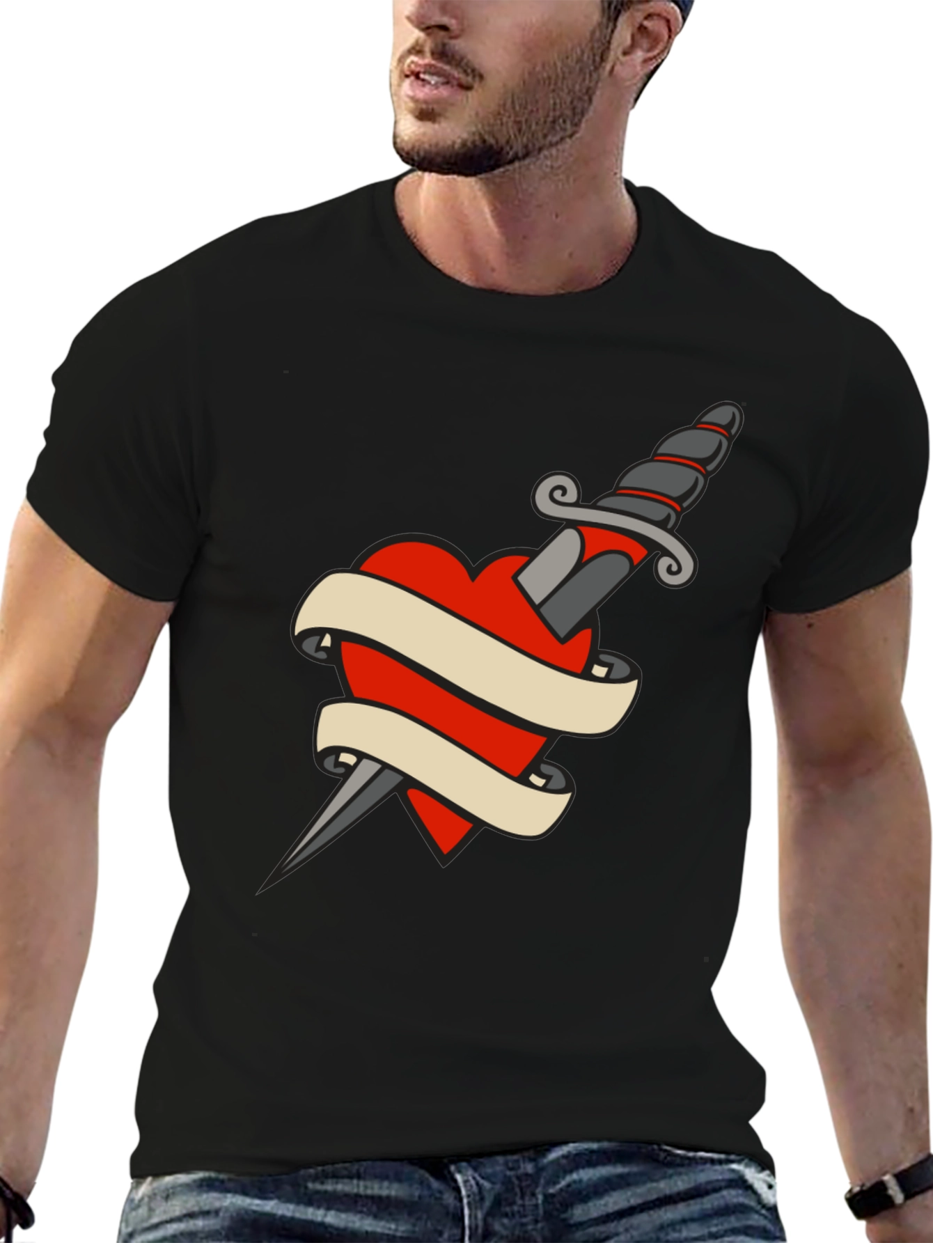 Dagger Heart Tattoo T-Shirt - Classic Black Tee