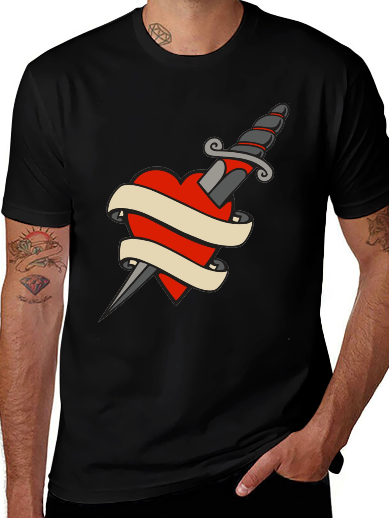Dagger Heart Tattoo T-Shirt - Classic Black Tee