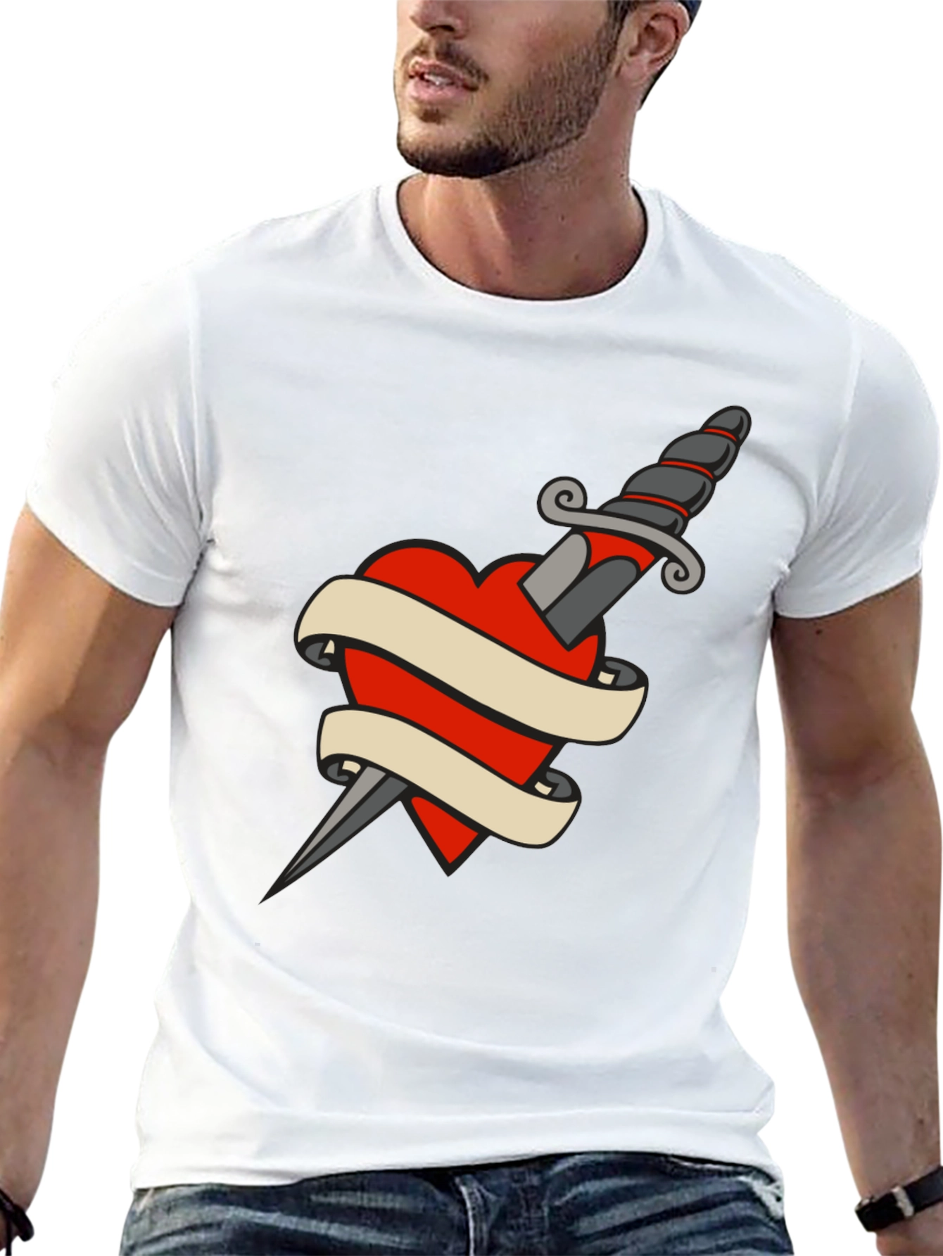 Dagger Heart Tattoo T-Shirt - Classic Black Tee