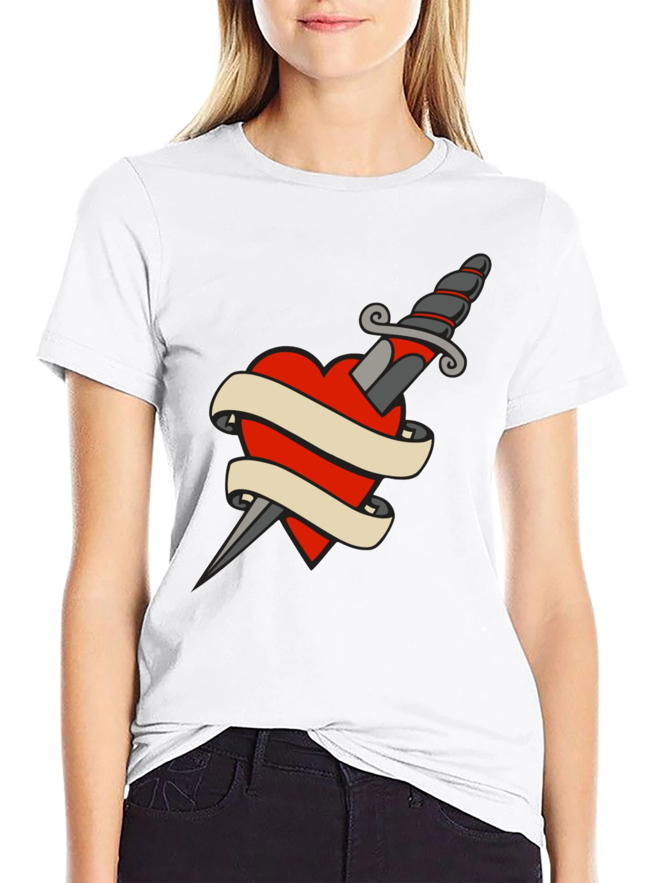 Dagger Heart Tattoo T-Shirt - Classic Black Tee