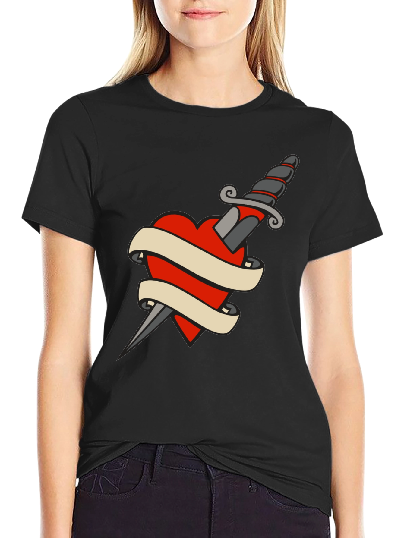 Dagger Heart Tattoo T-Shirt - Classic Black Tee