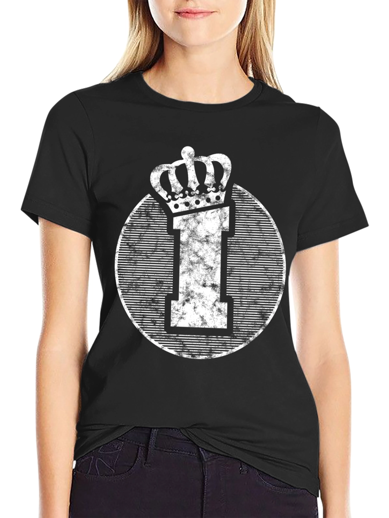 Crown Initial Graphic Tee - Black Casual Shirt