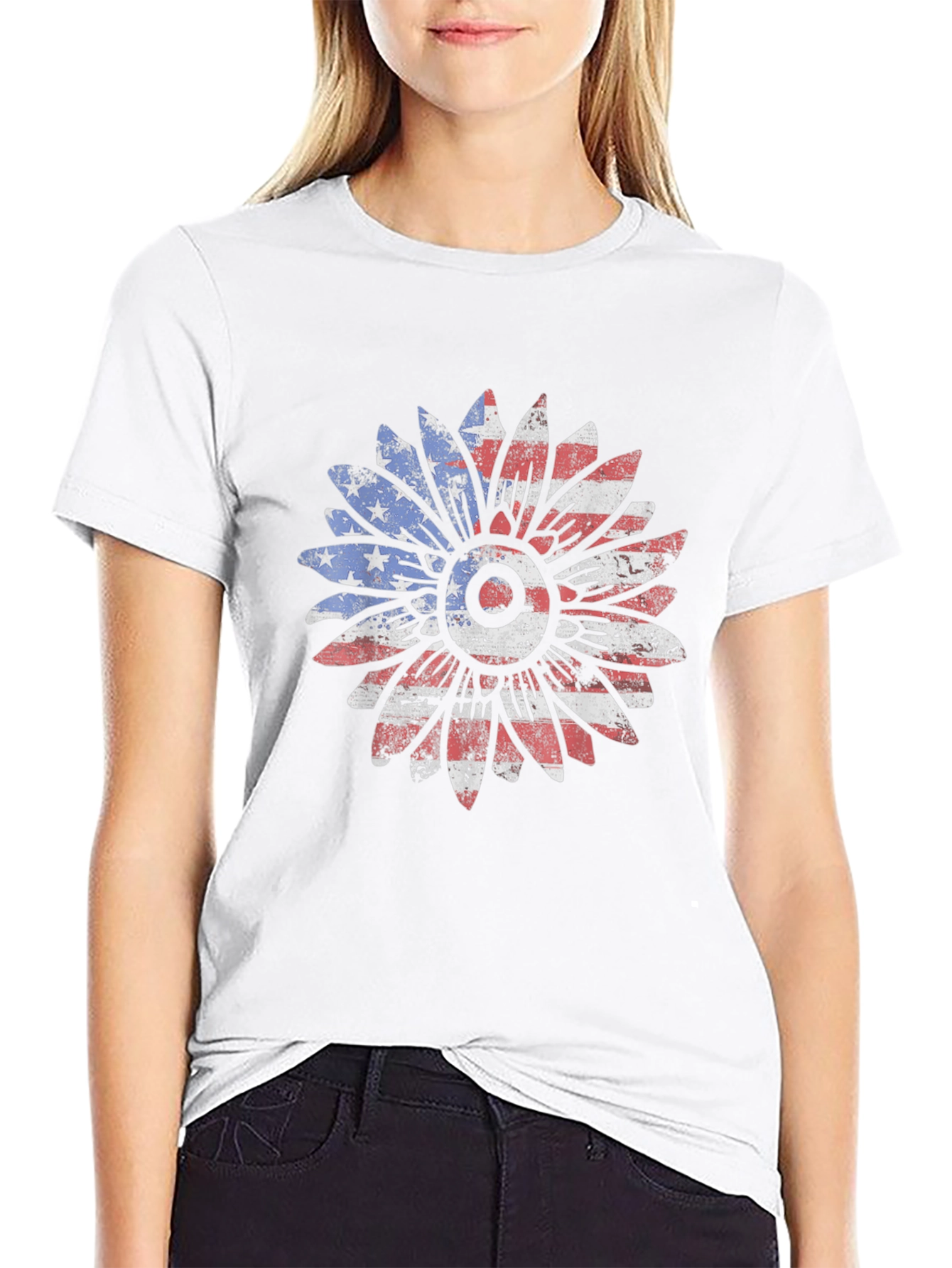 American Flag Sunflower Graphic T-Shirt