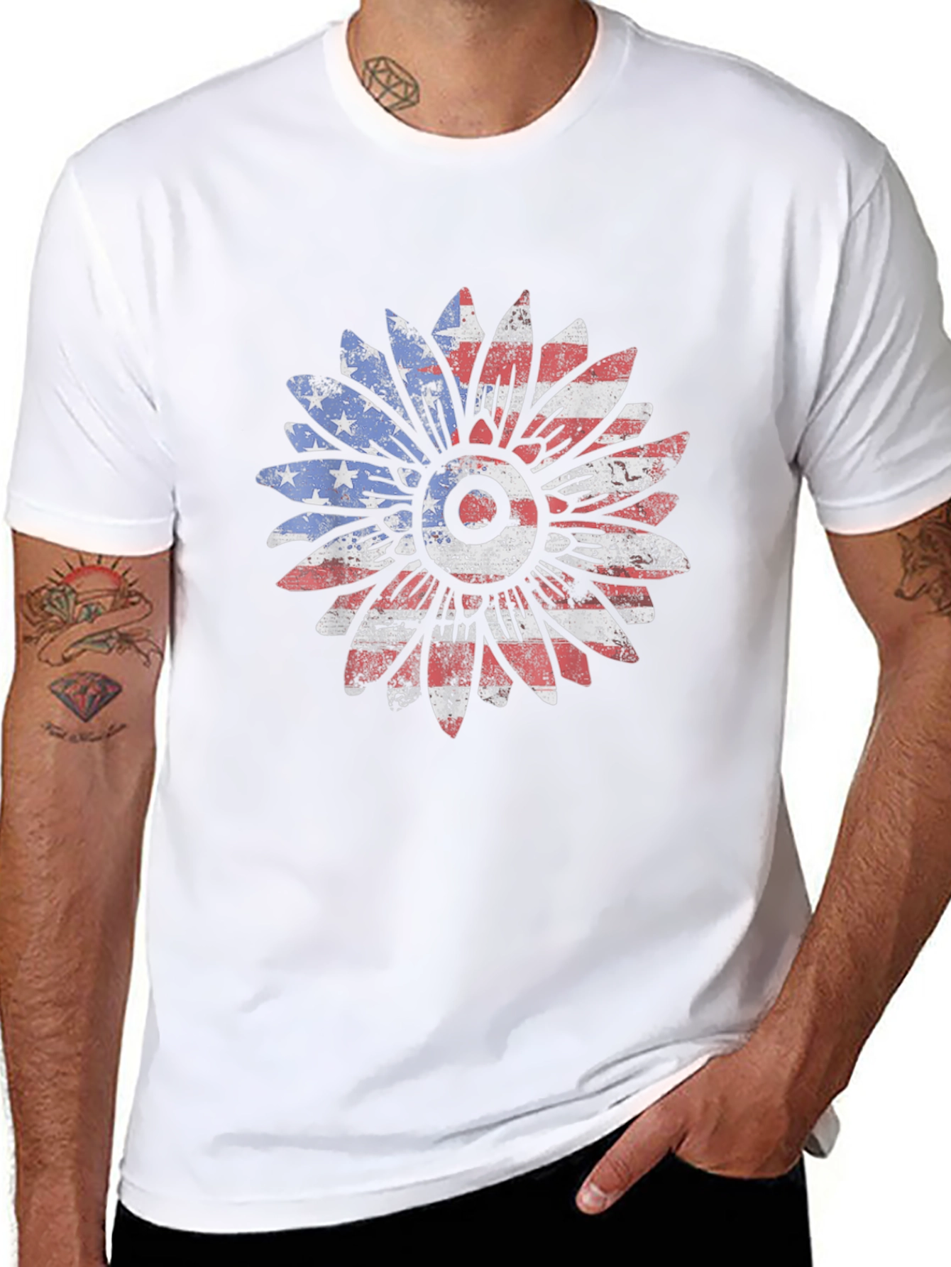 American Flag Sunflower Graphic T-Shirt