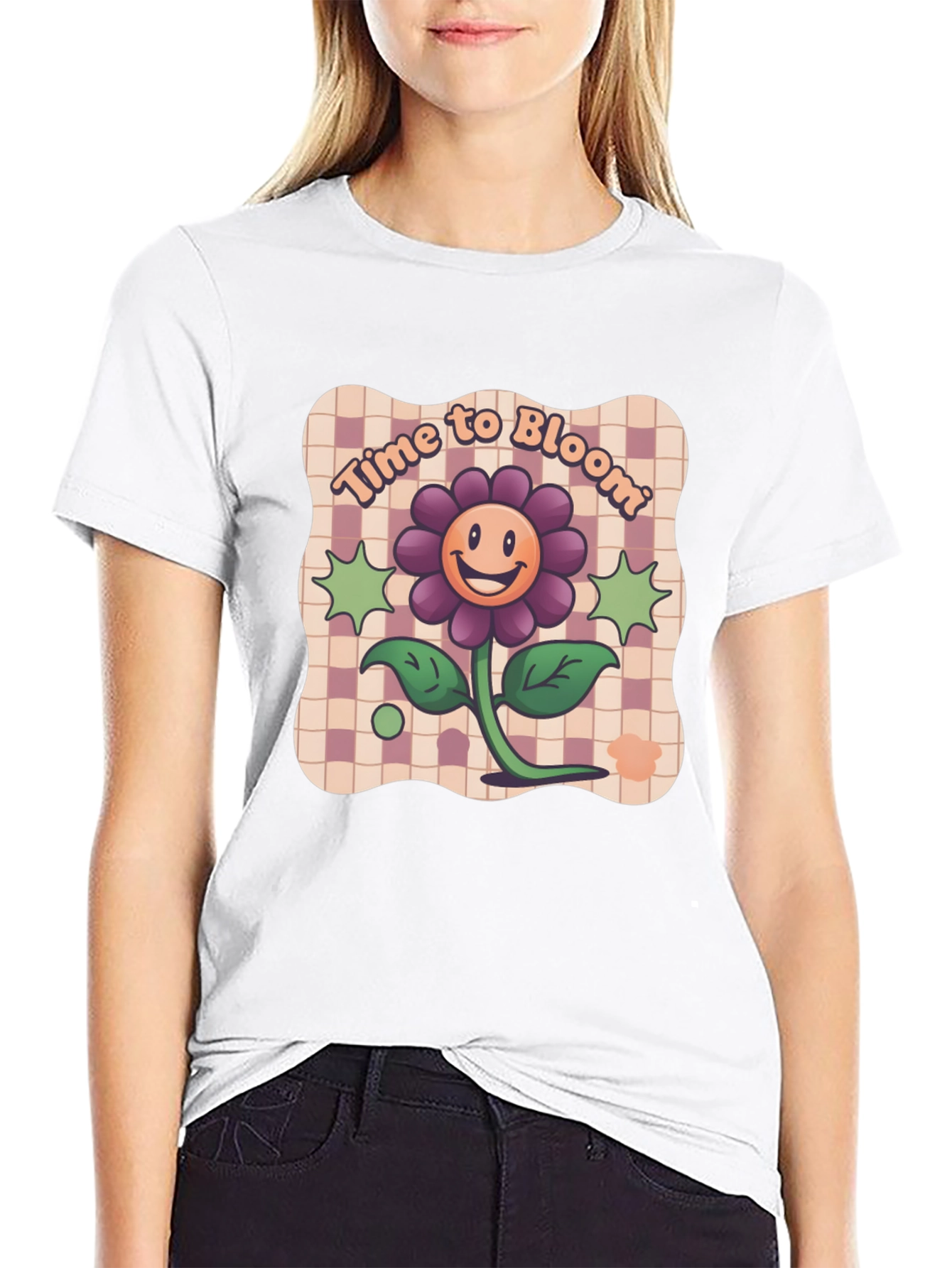 Time to Bloom Graphic Tee - Retro Flower Design