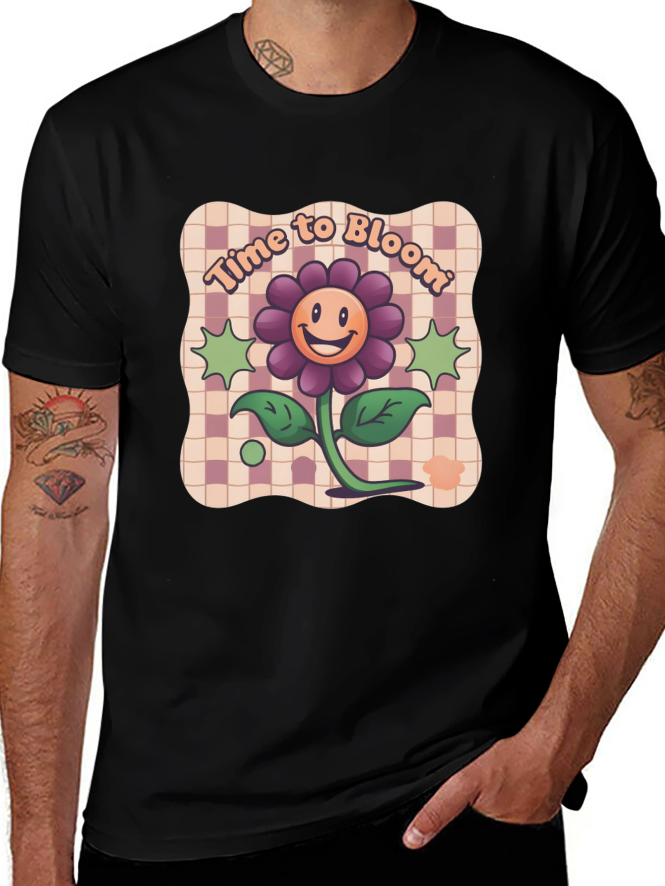 Time to Bloom Graphic Tee - Retro Flower Design