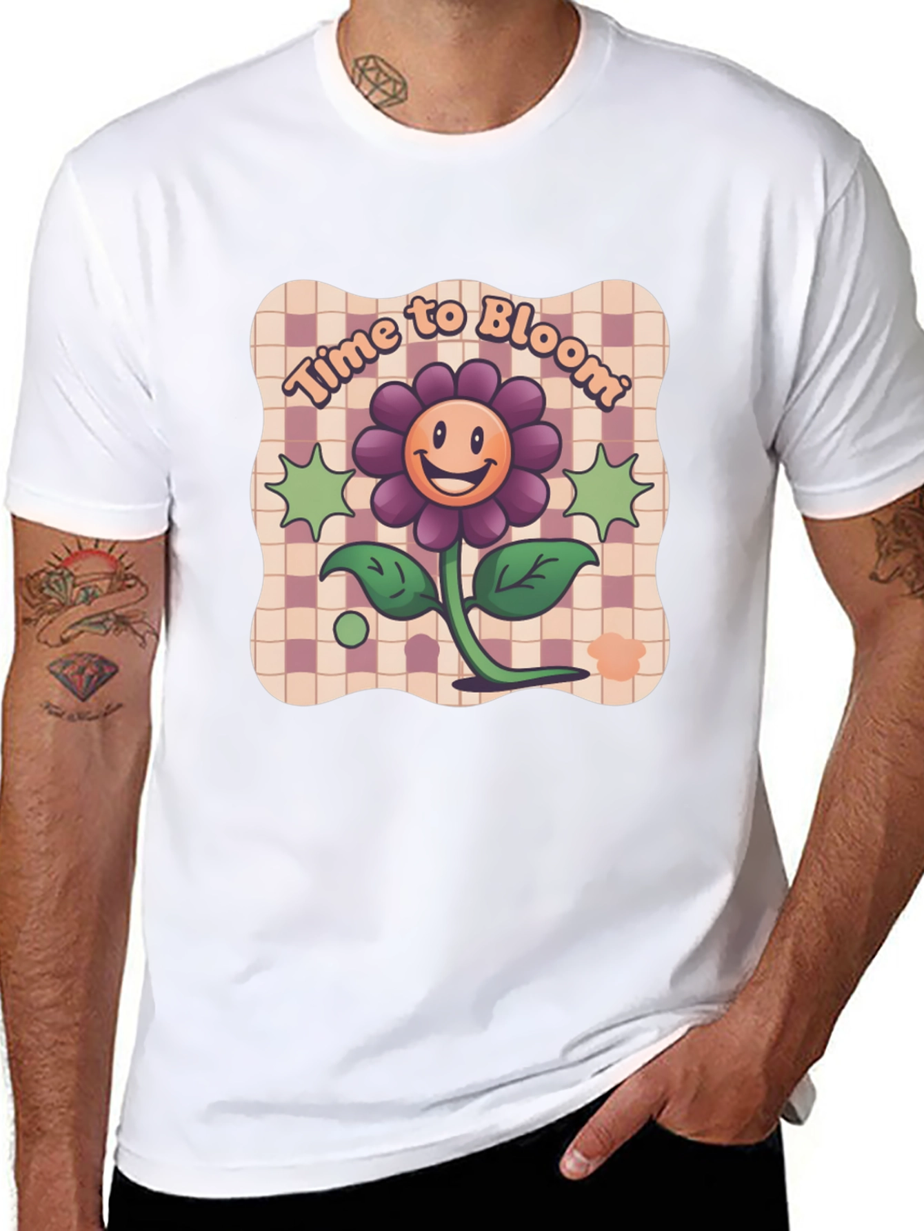 Time to Bloom Graphic Tee - Retro Flower Design