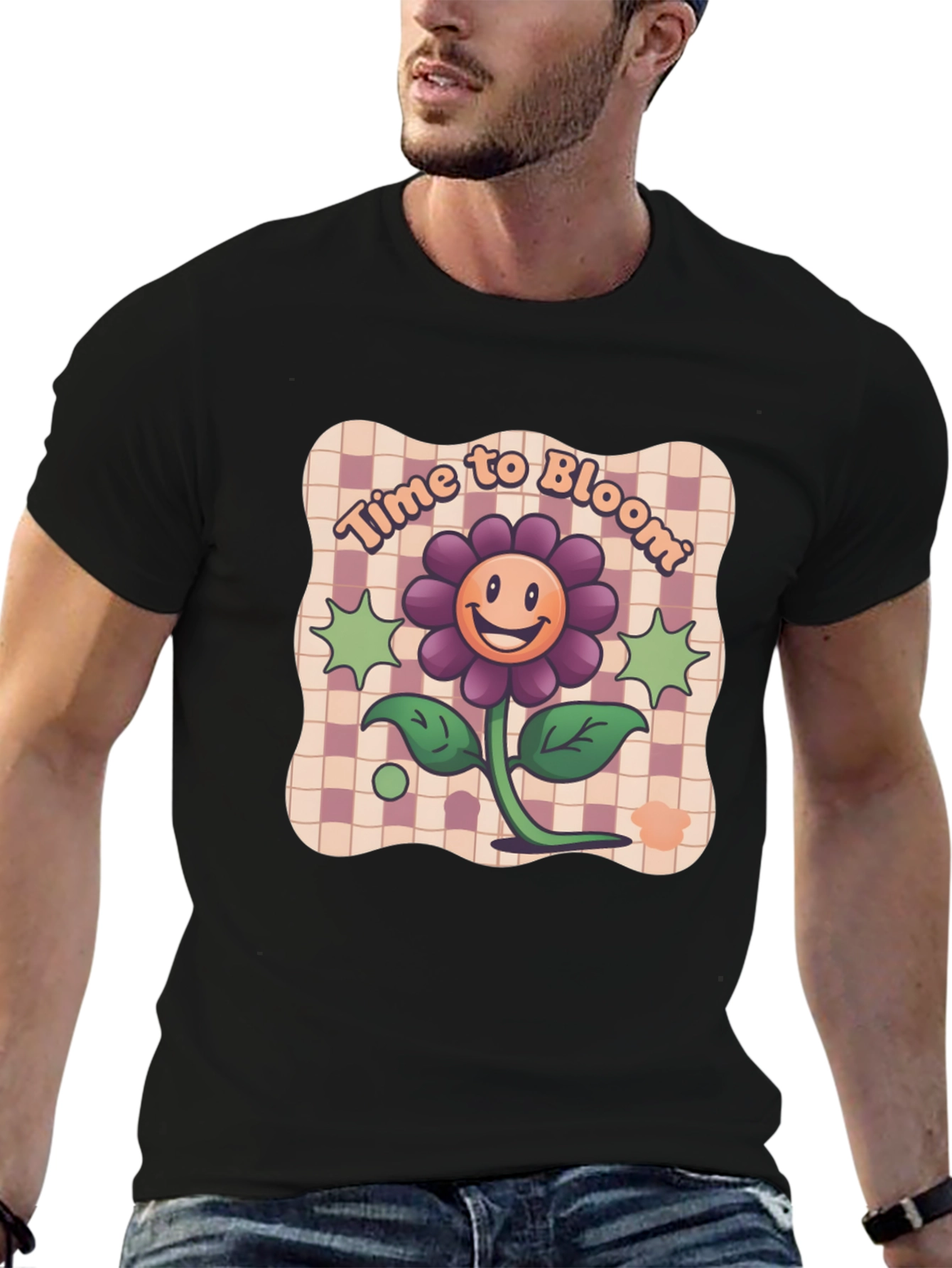 Time to Bloom Graphic Tee - Retro Flower Design