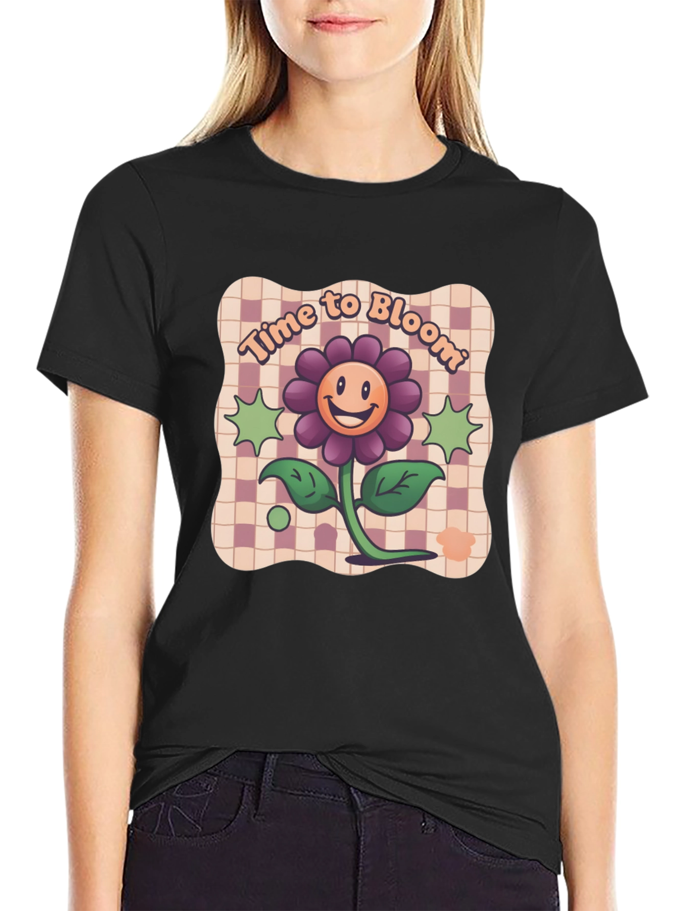 Time to Bloom Graphic Tee - Retro Flower Design